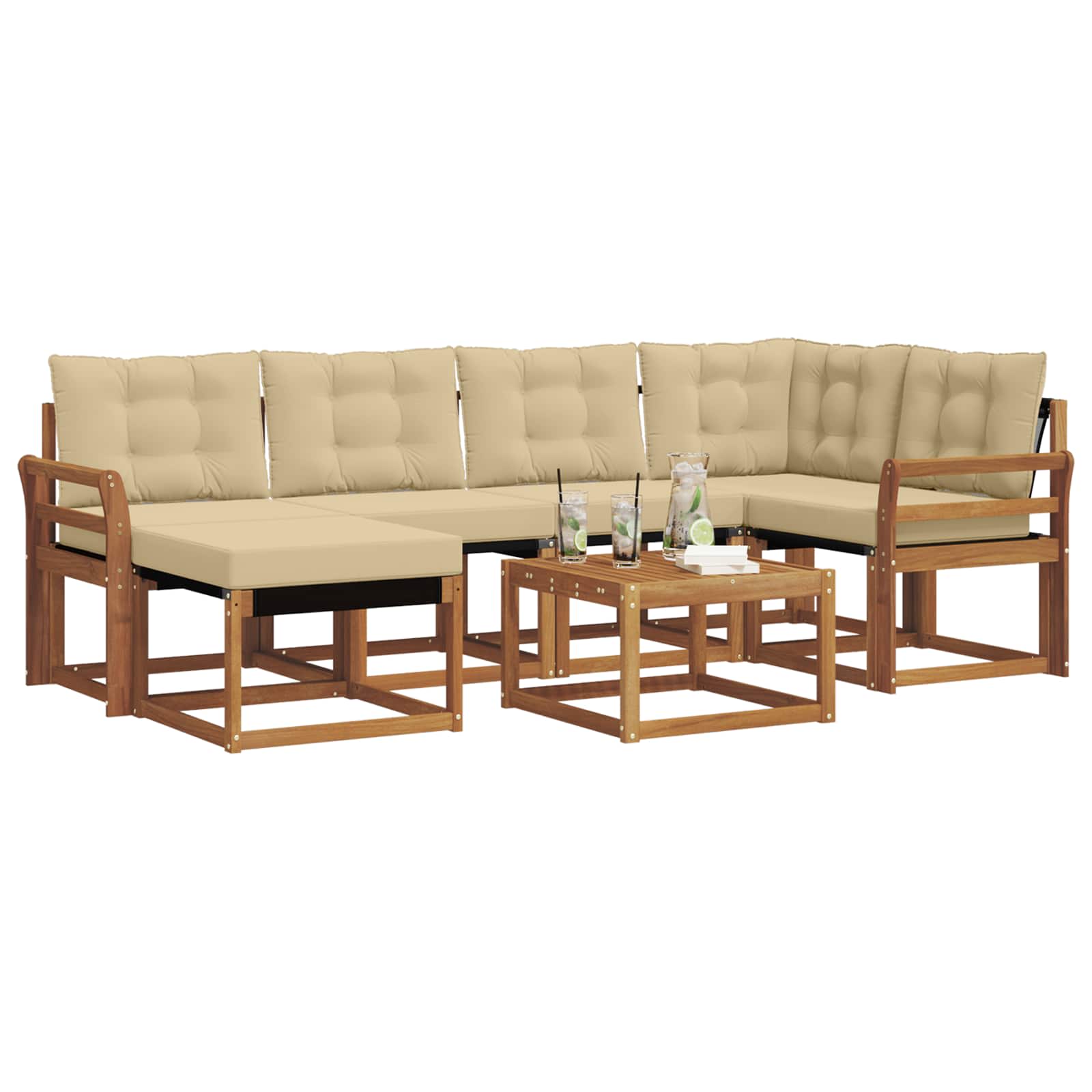 Outdoor-Sofagarnitur mit Kissen 7 pcs Natur und Beige