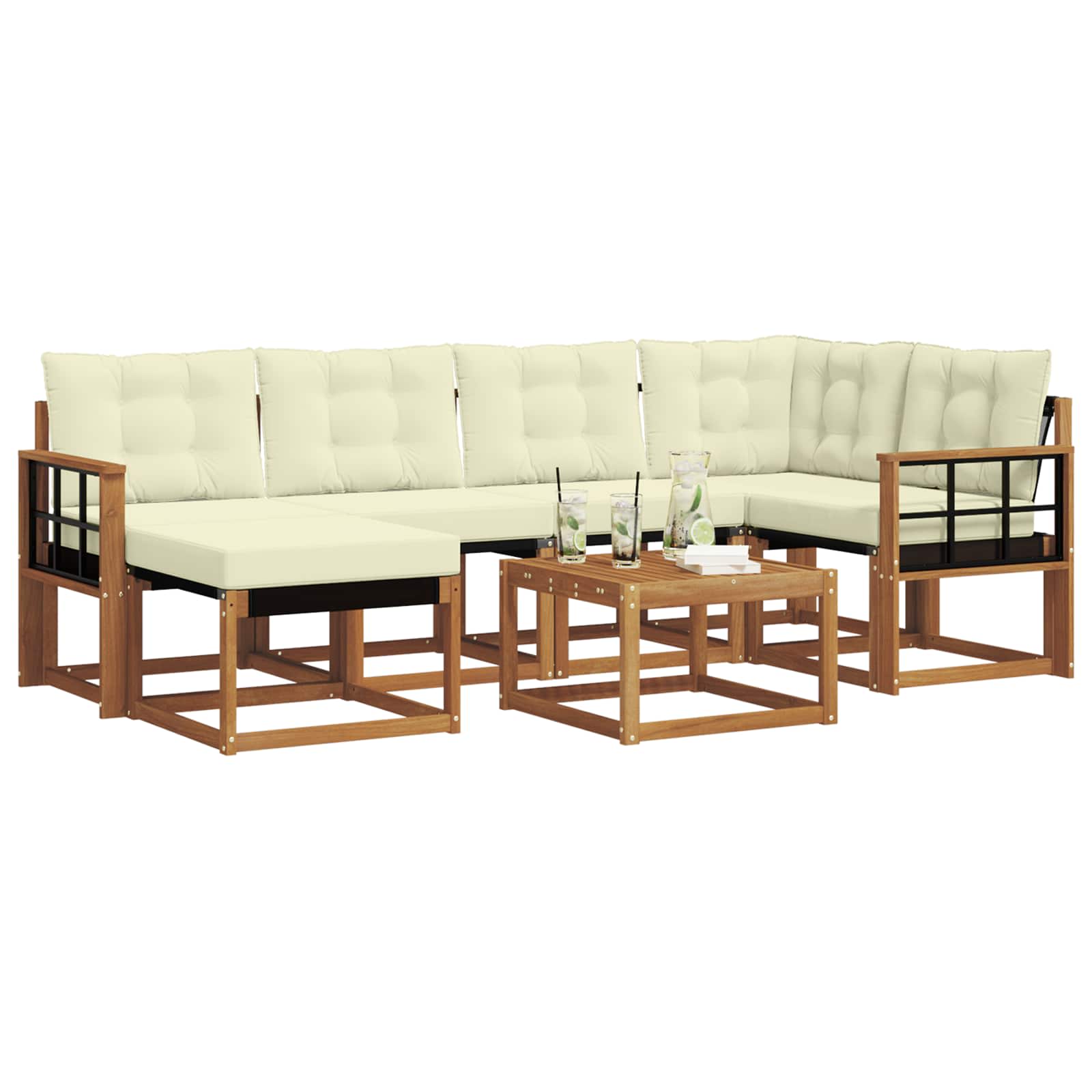 Outdoor-Sofagarnitur mit Kissen 7 pcs Natur und Creme