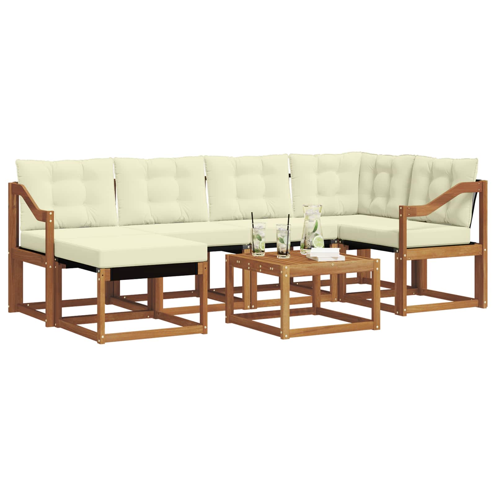 Outdoor-Sofagarnitur mit Kissen 7 pcs Natur und Creme