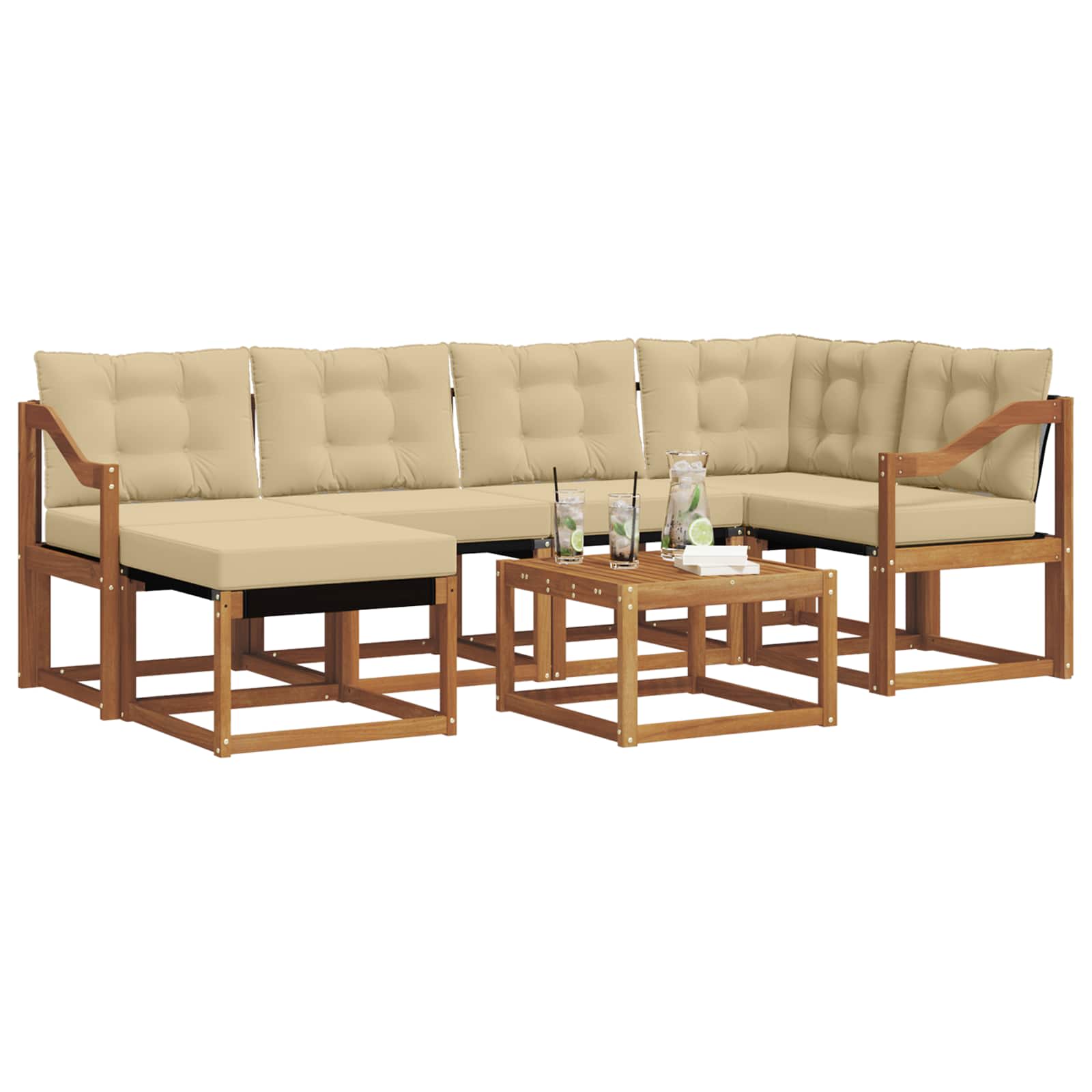 Outdoor-Sofagarnitur mit Kissen 7 pcs Natur und Beige