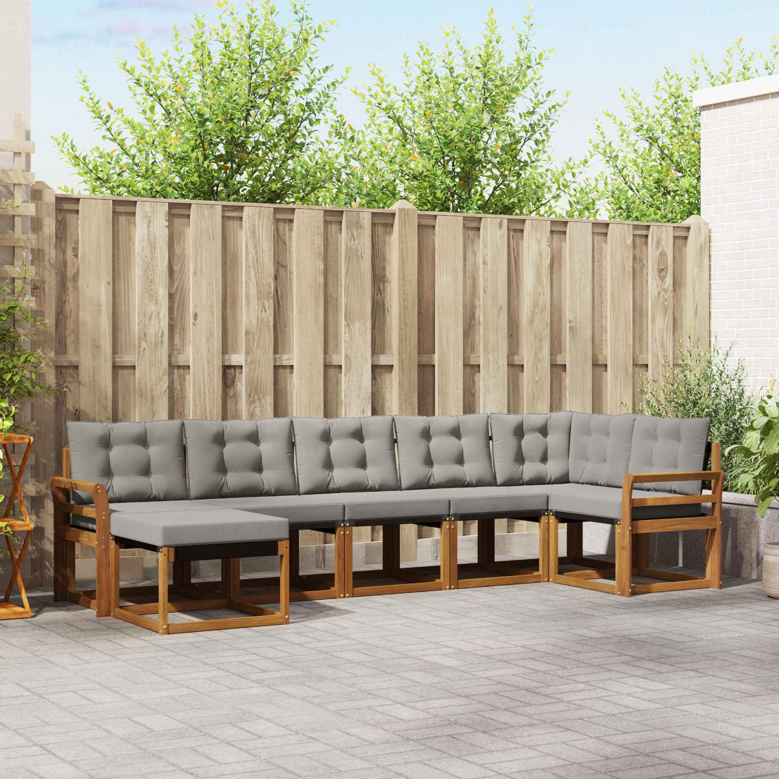 Outdoor-Sofagarnitur mit Kissen 7 pcs Natürlich und Hellgrau