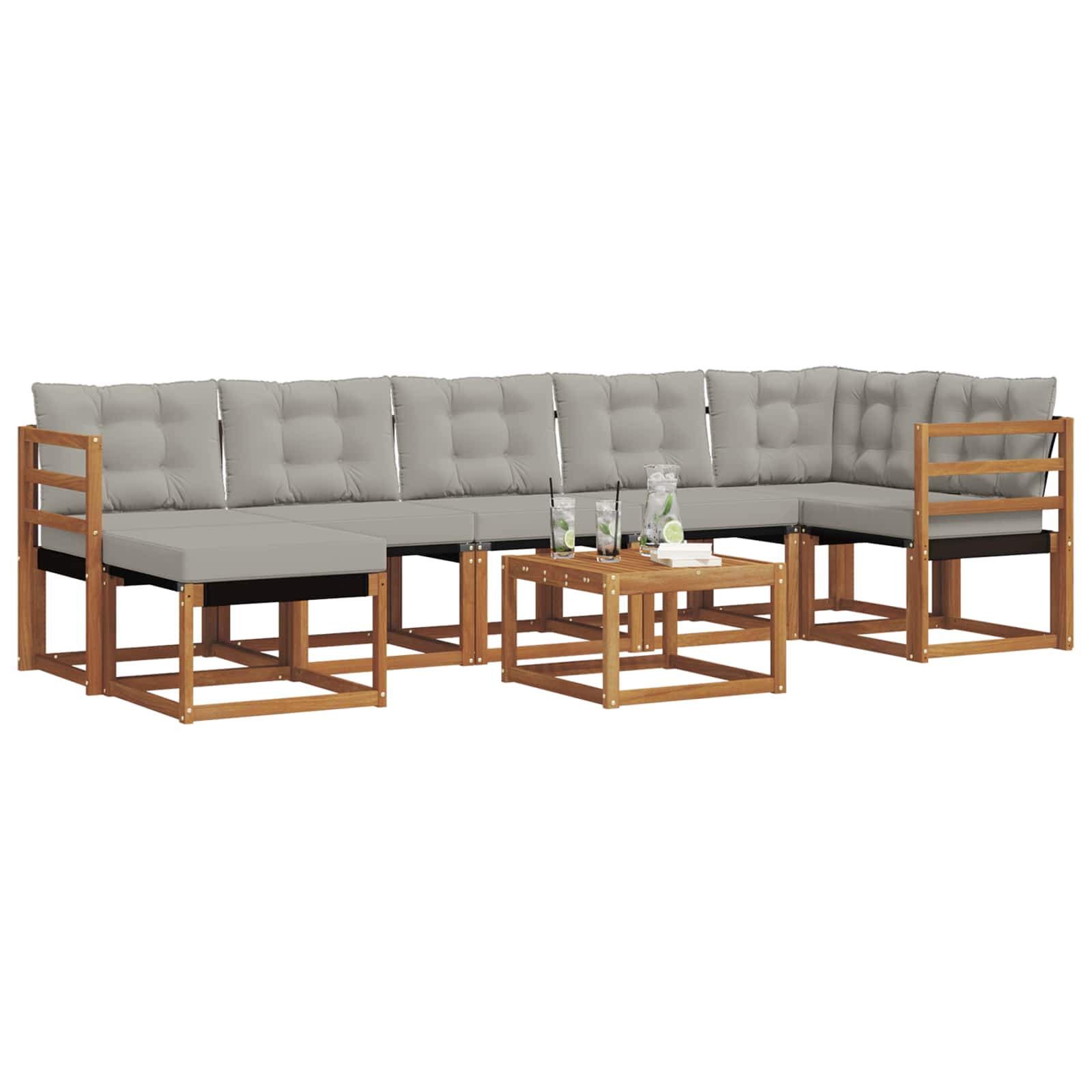 Outdoor-Sofagarnitur mit Kissen 8 pcs Natürlich und Hellgrau