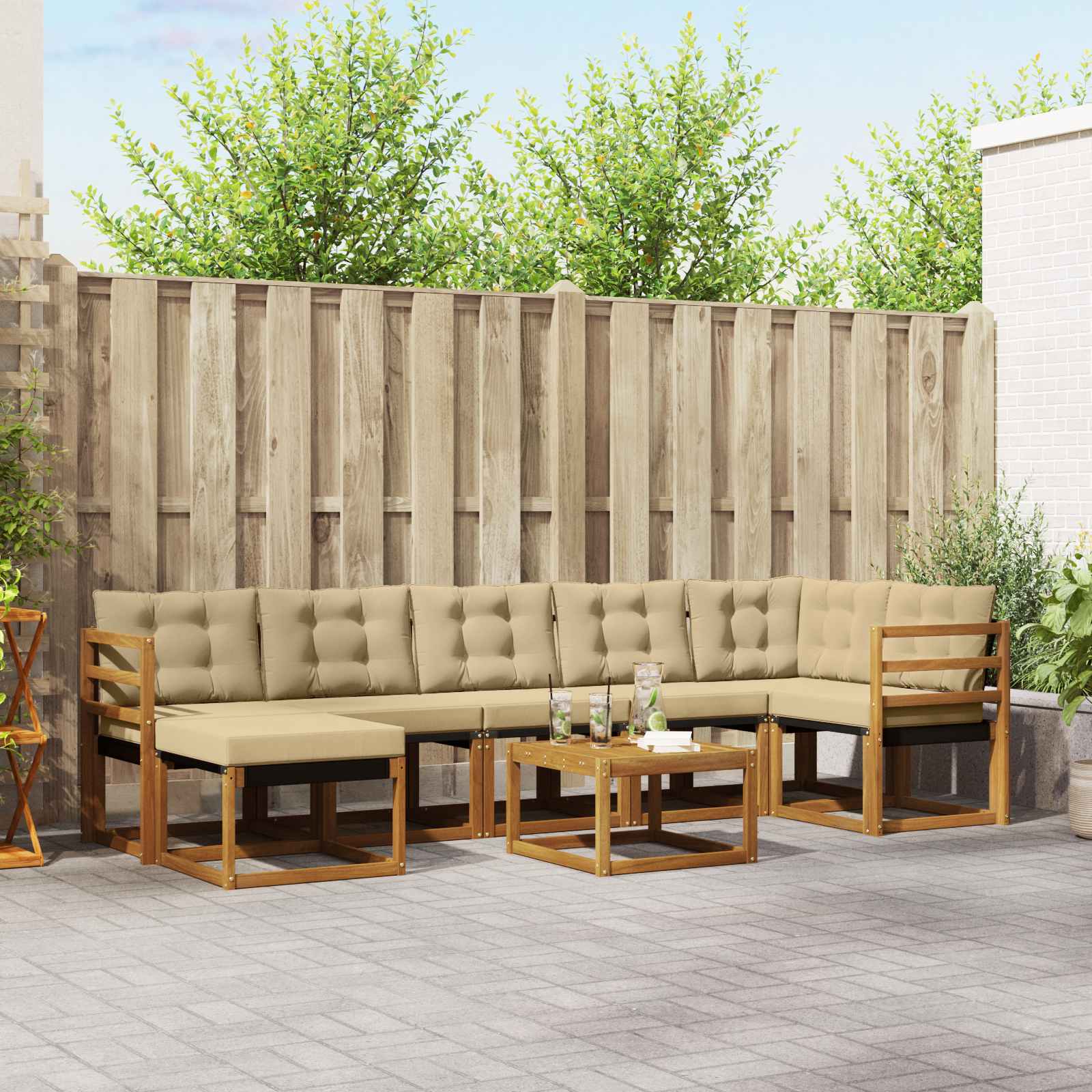 Outdoor-Sofagarnitur mit Kissen 8 pcs Natur und Beige