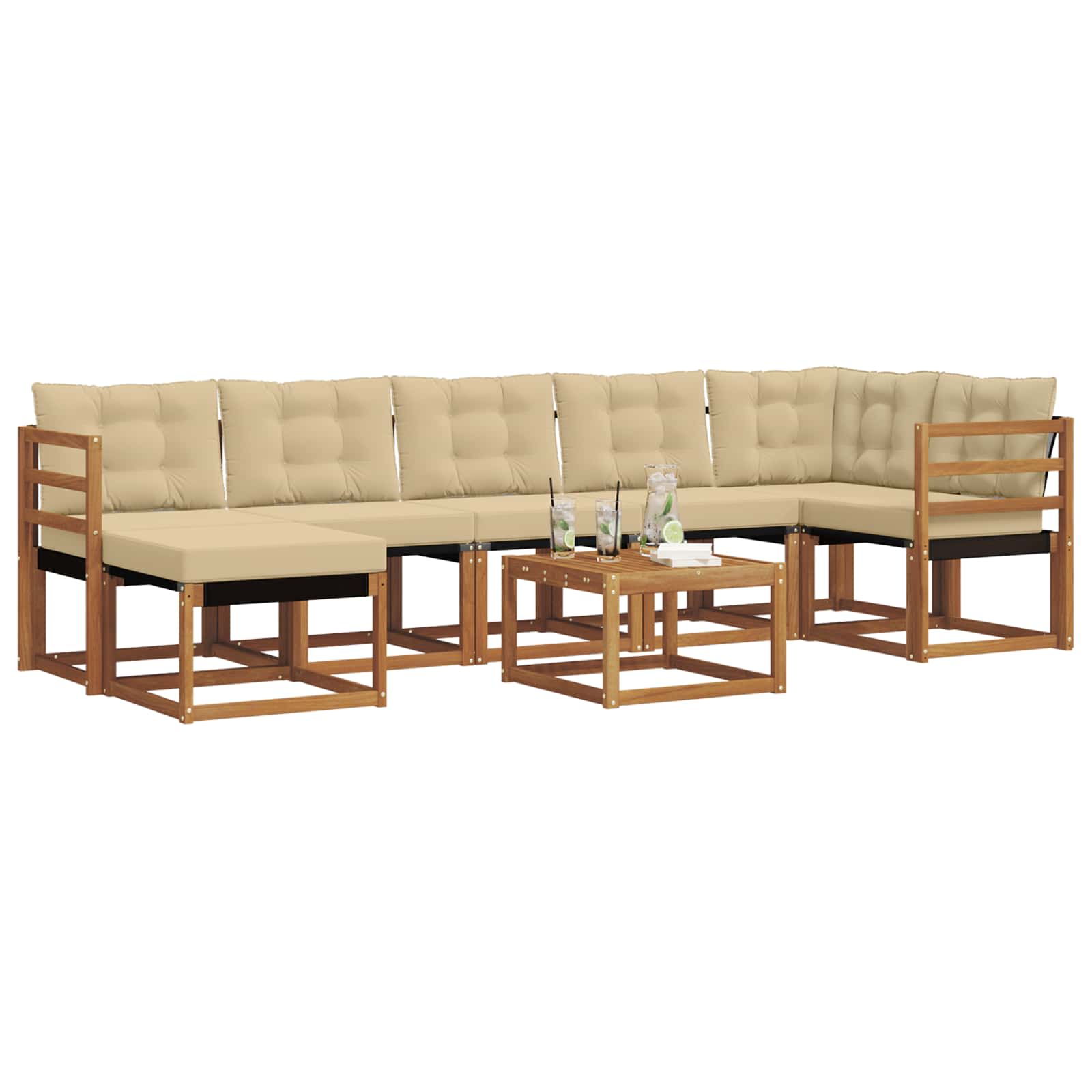 Outdoor-Sofagarnitur mit Kissen 8 pcs Natur und Beige