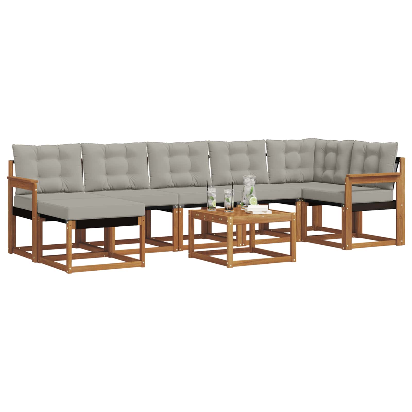 Outdoor-Sofagarnitur mit Kissen 8 pcs Natürlich und Hellgrau