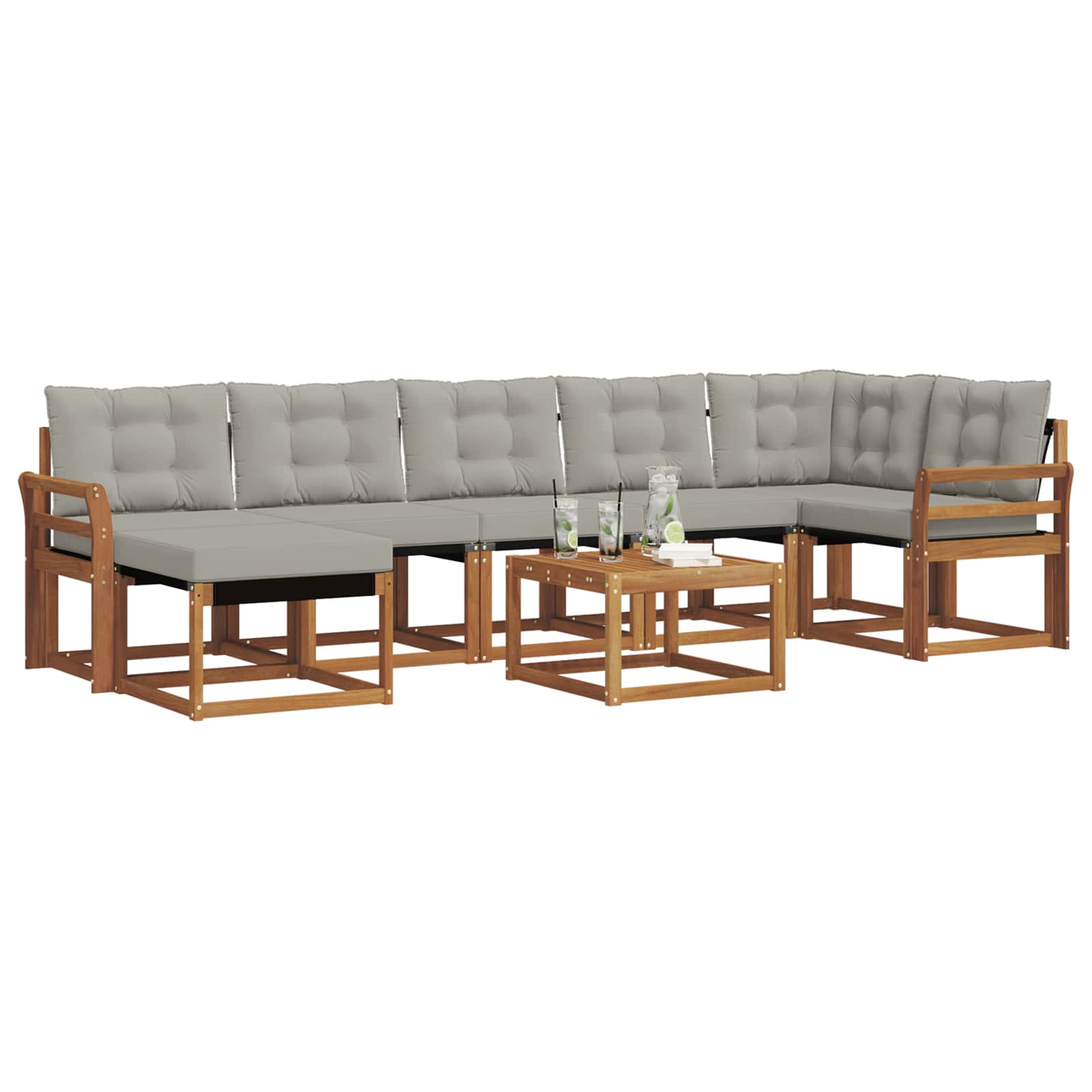 Outdoor-Sofagarnitur mit Kissen 8 pcs Natürlich und Hellgrau