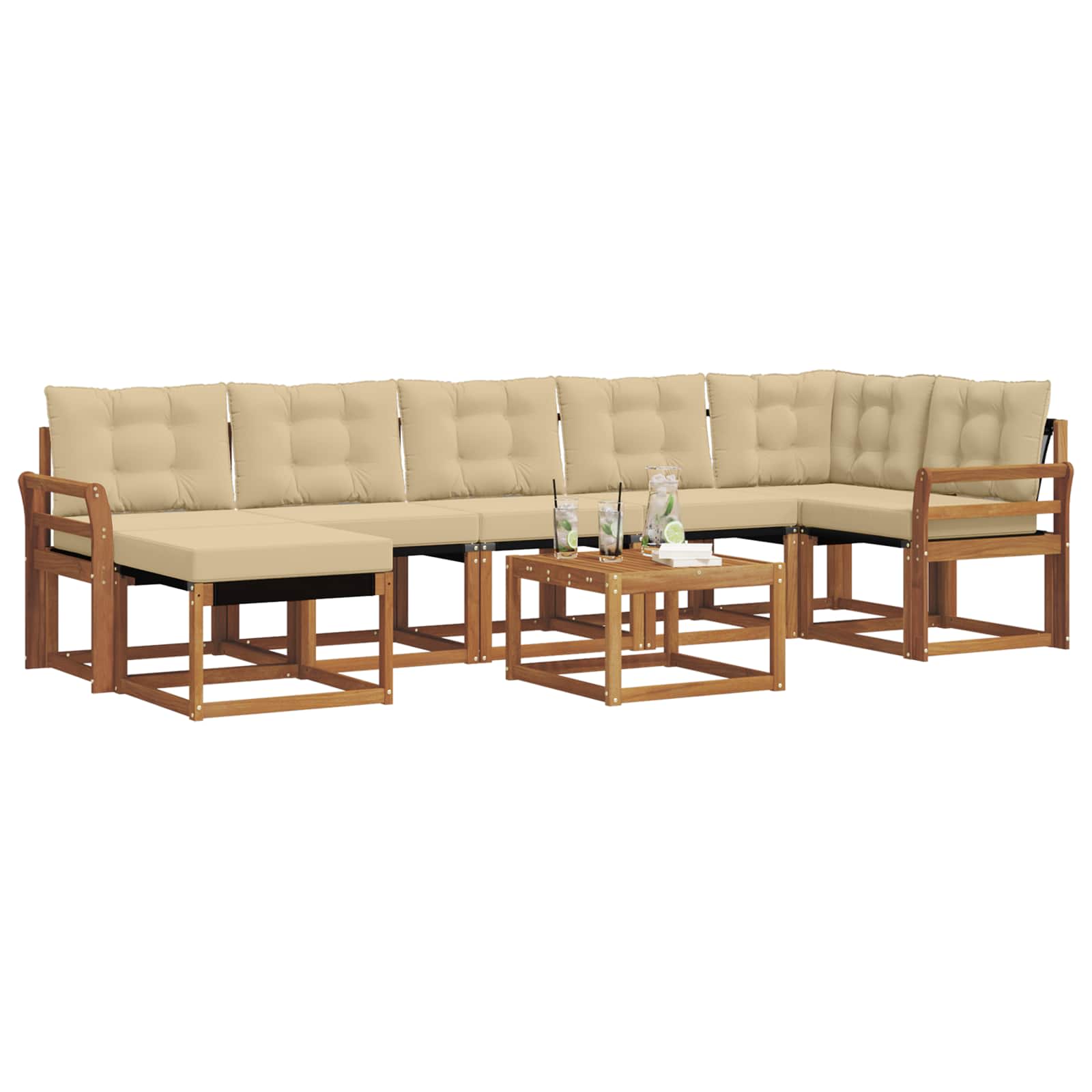 Outdoor-Sofagarnitur mit Kissen 8 pcs Natur und Beige