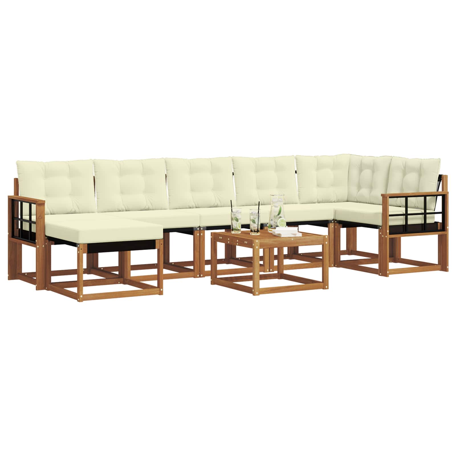 Outdoor-Sofagarnitur mit Kissen 8 pcs Natur und Creme