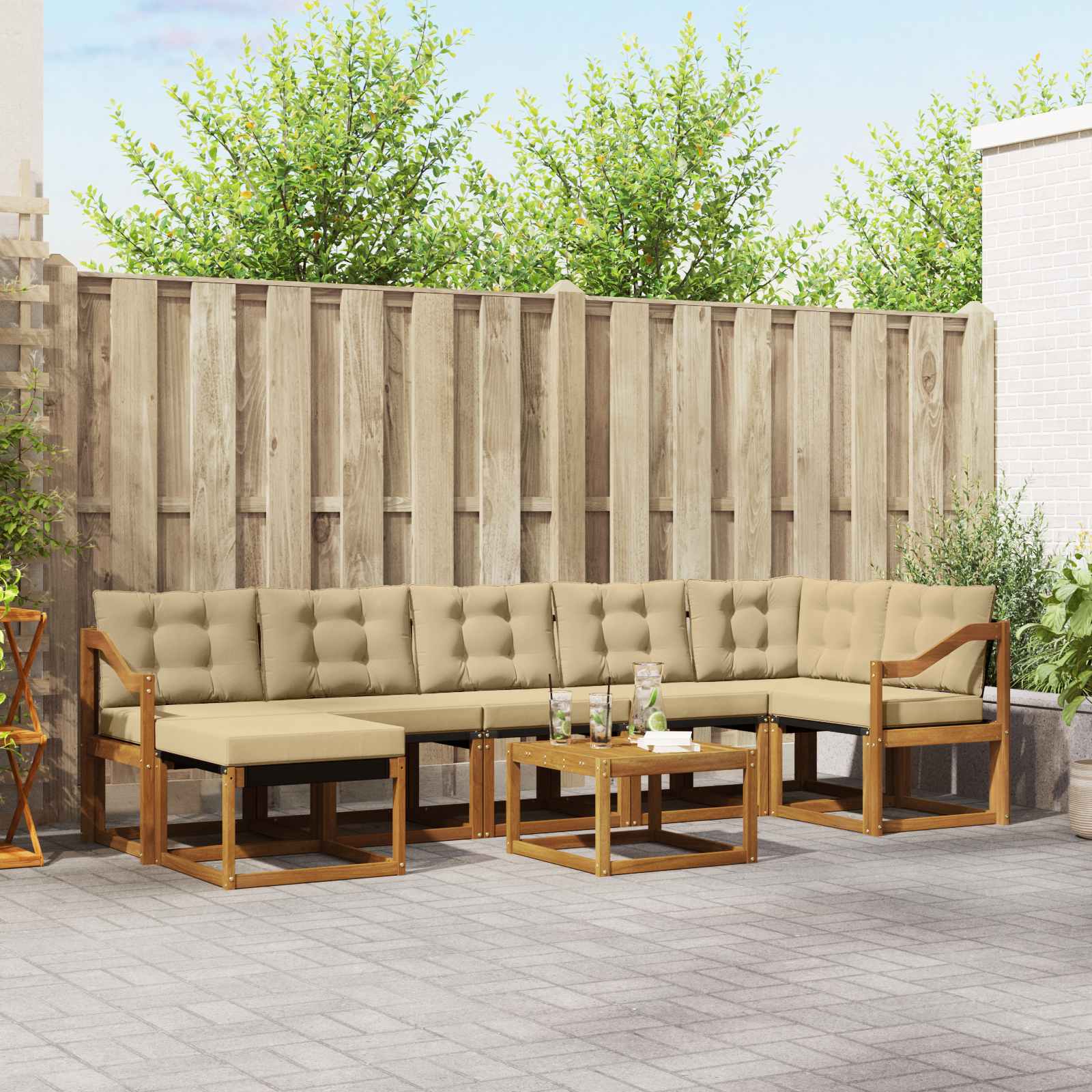 Outdoor-Sofagarnitur mit Kissen 8 pcs Natur und Beige