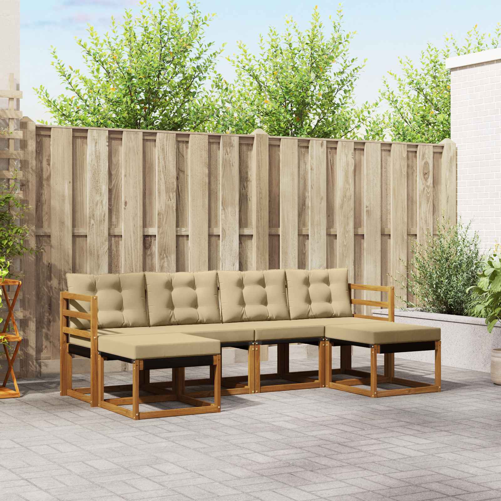Outdoor-Sofagarnitur mit Kissen 6 pcs Natur und Beige