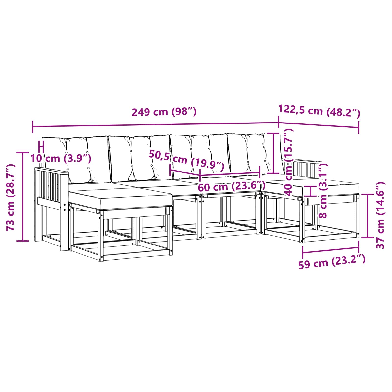 Outdoor-Sofagarnitur mit Kissen 6 pcs Natur und Creme