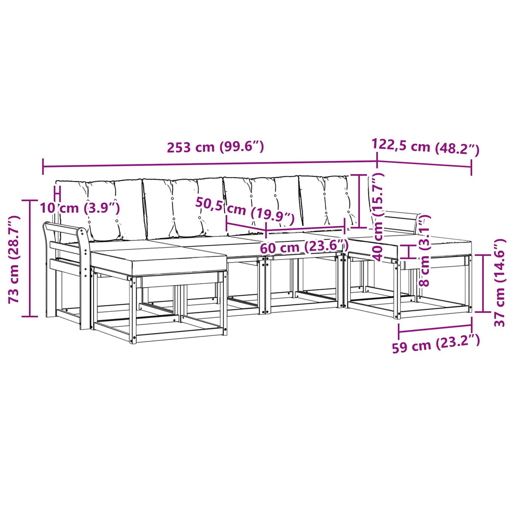Outdoor-Sofagarnitur mit Kissen 6 pcs Natürlich und Hellgrau