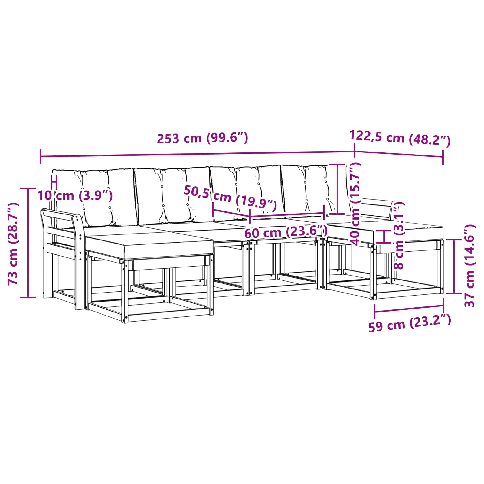Outdoor-Sofagarnitur mit Kissen 6 pcs Natürlich und Hellgrau