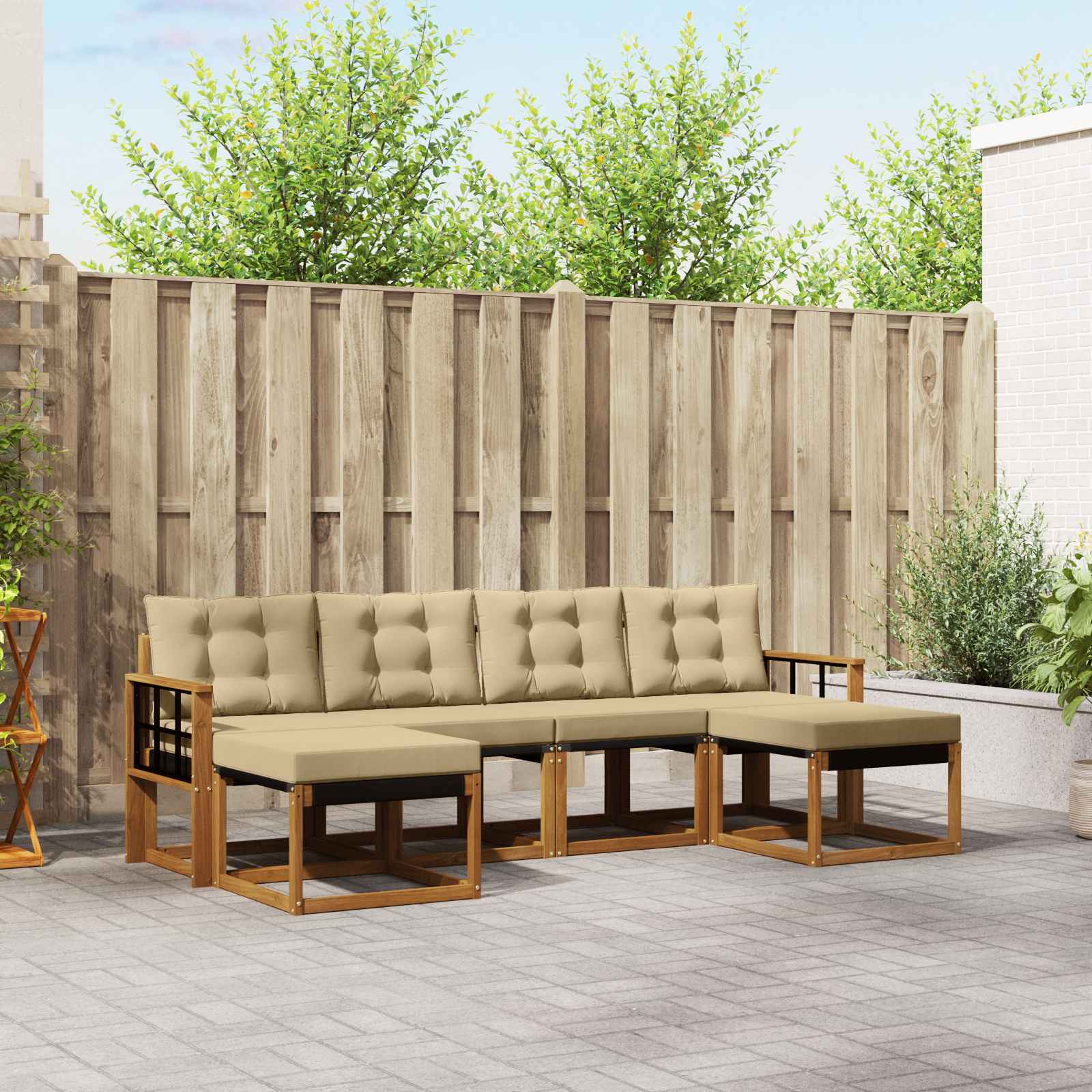 Outdoor-Sofagarnitur mit Kissen 6 pcs Natur und Beige