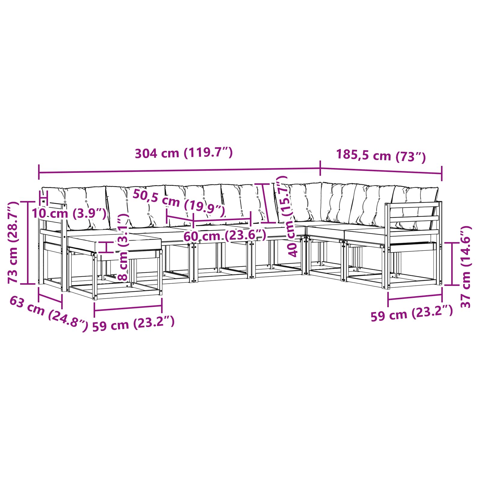Outdoor-Sofagarnitur mit Kissen 8 pcs Natürlich und Schwarz