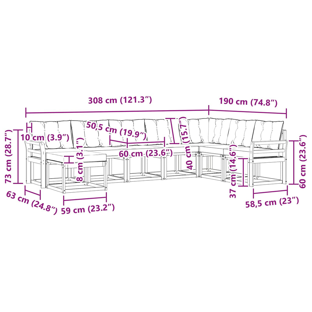 Outdoor-Sofagarnitur mit Kissen 8 pcs Natürlich und Hellgrau