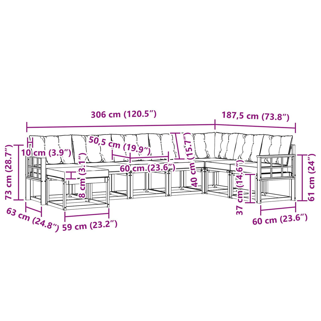 Outdoor-Sofagarnitur mit Kissen 8 pcs Natürlich und Hellgrau