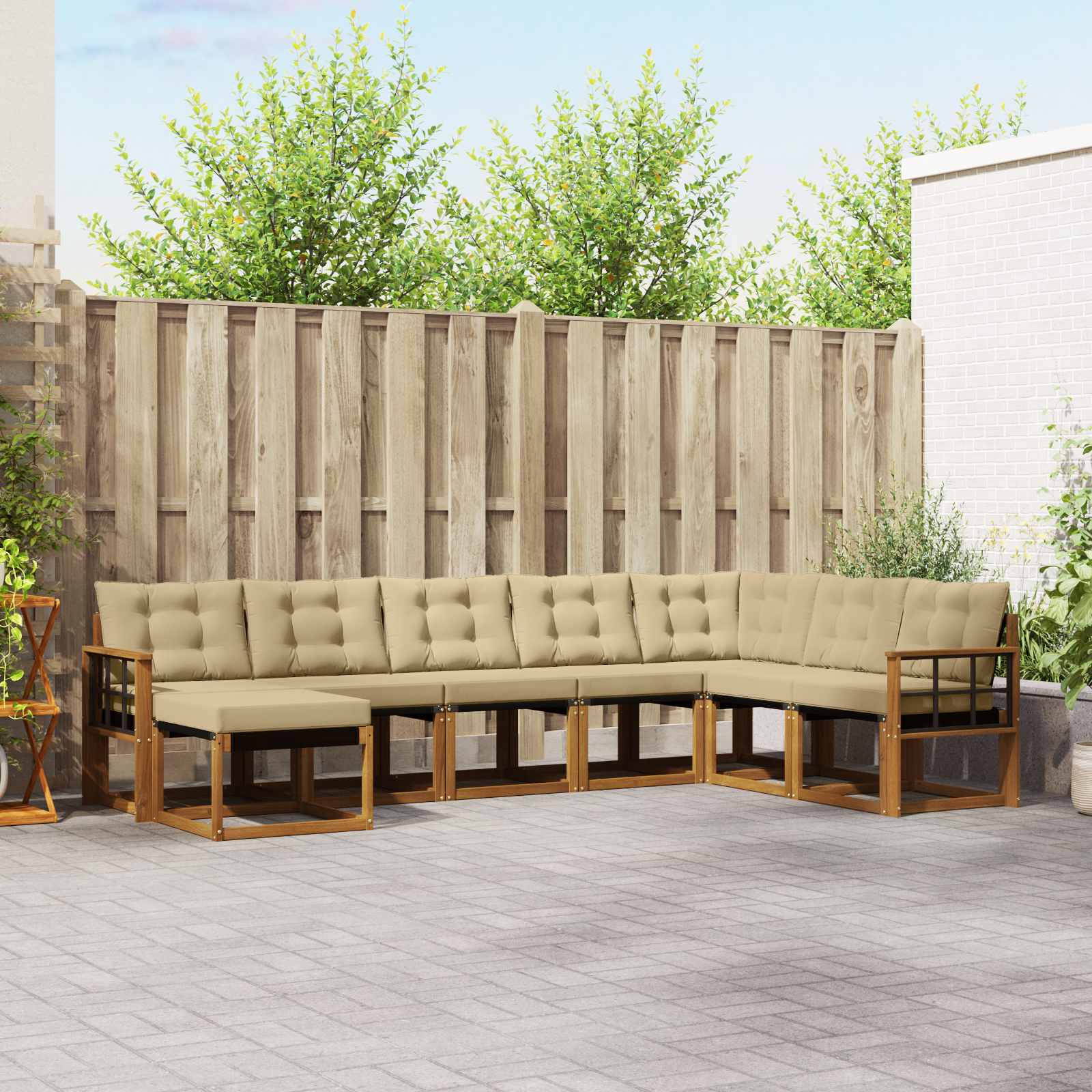 Outdoor-Sofagarnitur mit Kissen 8 pcs Natur und Beige