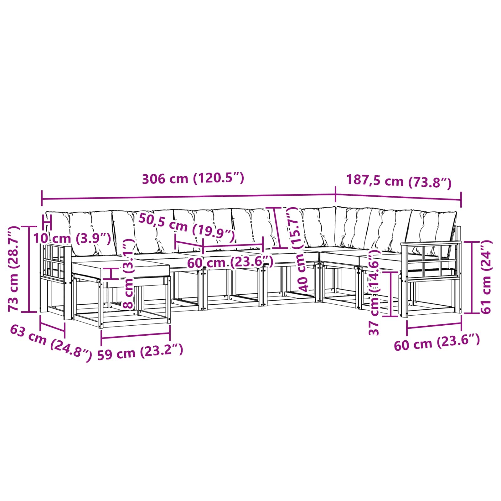 Outdoor-Sofagarnitur mit Kissen 8 pcs Natur und Beige