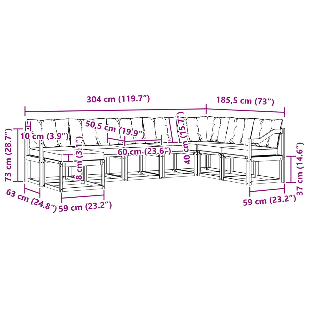 Outdoor-Sofagarnitur mit Kissen 8 pcs Natur und Creme