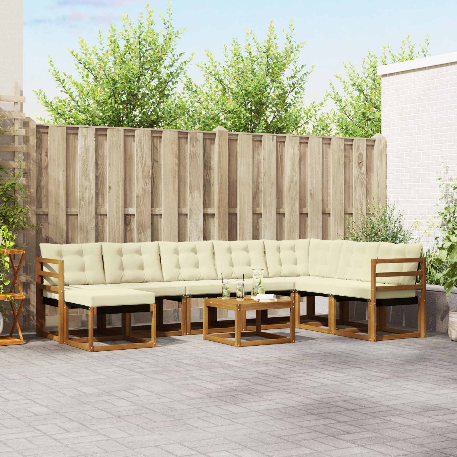 Outdoor-Sofagarnitur mit Kissen 9 pcs Natur und Creme