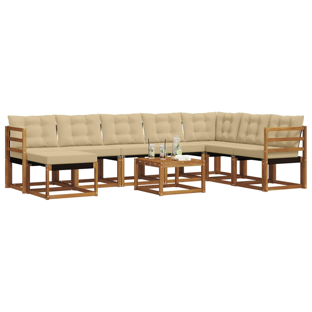 Outdoor-Sofagarnitur mit Kissen 9 pcs Natur und Beige