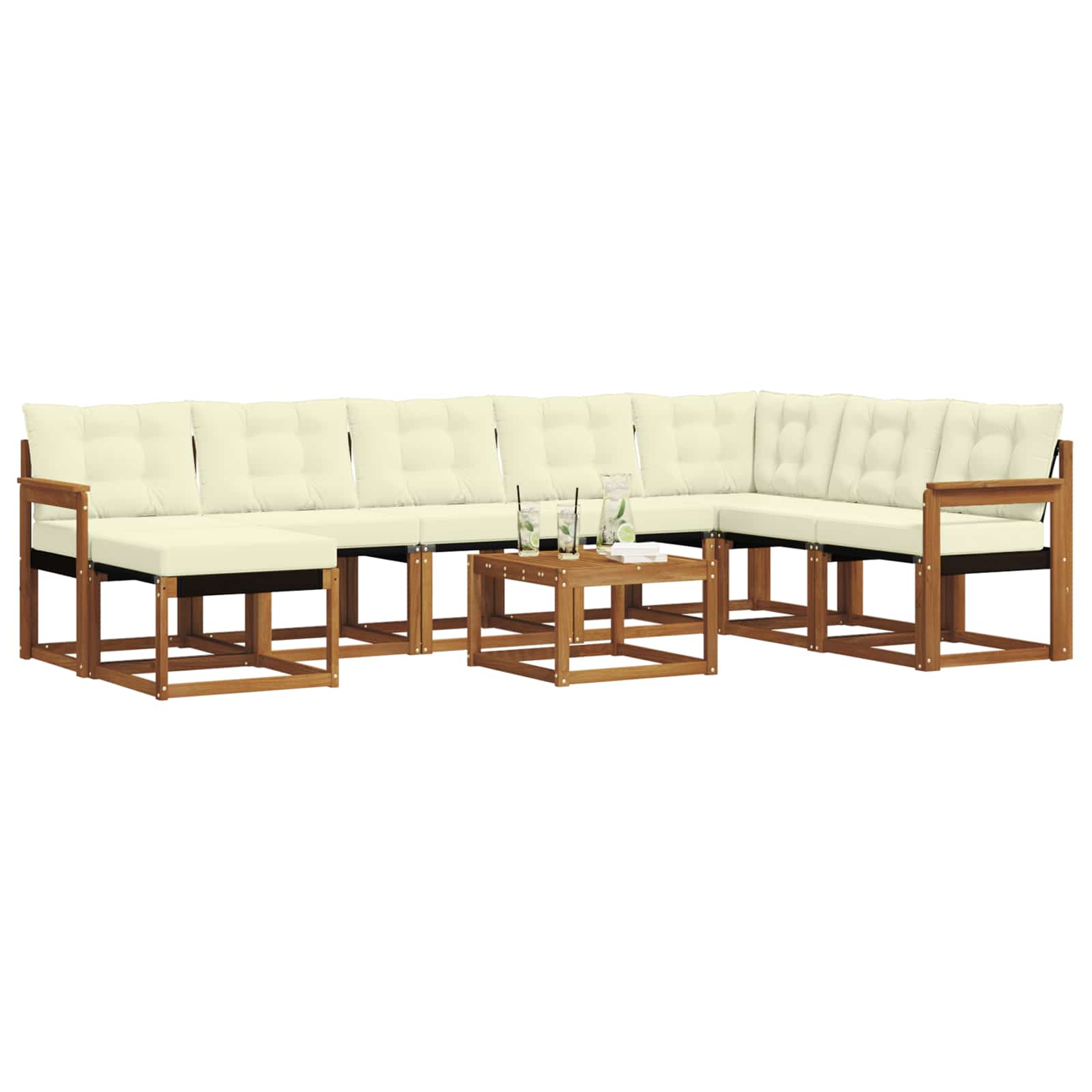 Outdoor-Sofagarnitur mit Kissen 9 pcs Natur und Creme
