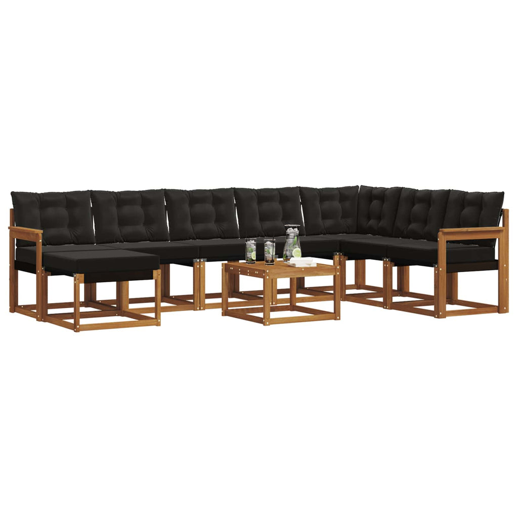 Outdoor-Sofagarnitur mit Kissen 9 pcs Natürlich und Schwarz
