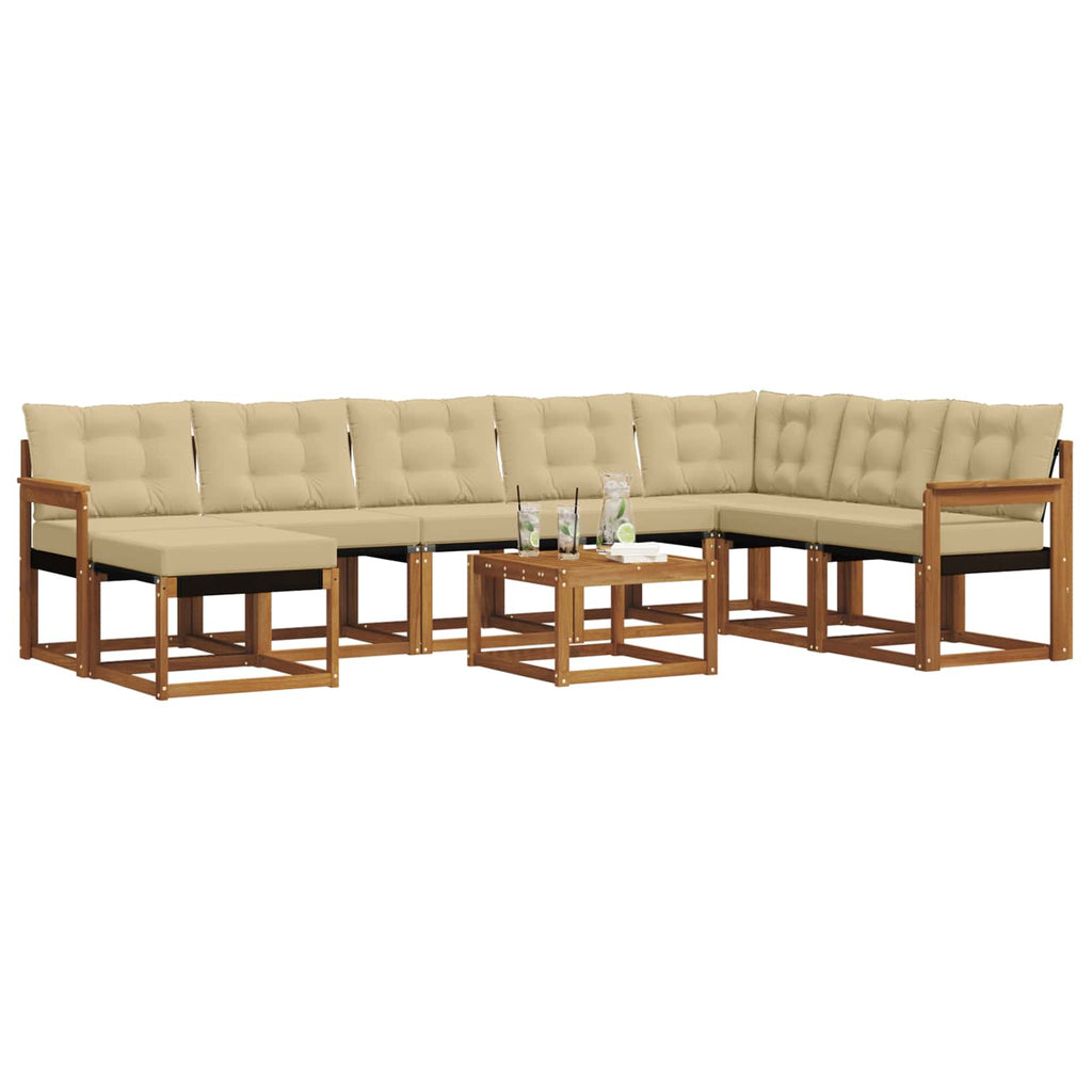 Outdoor-Sofagarnitur mit Kissen 9 pcs Natur und Beige
