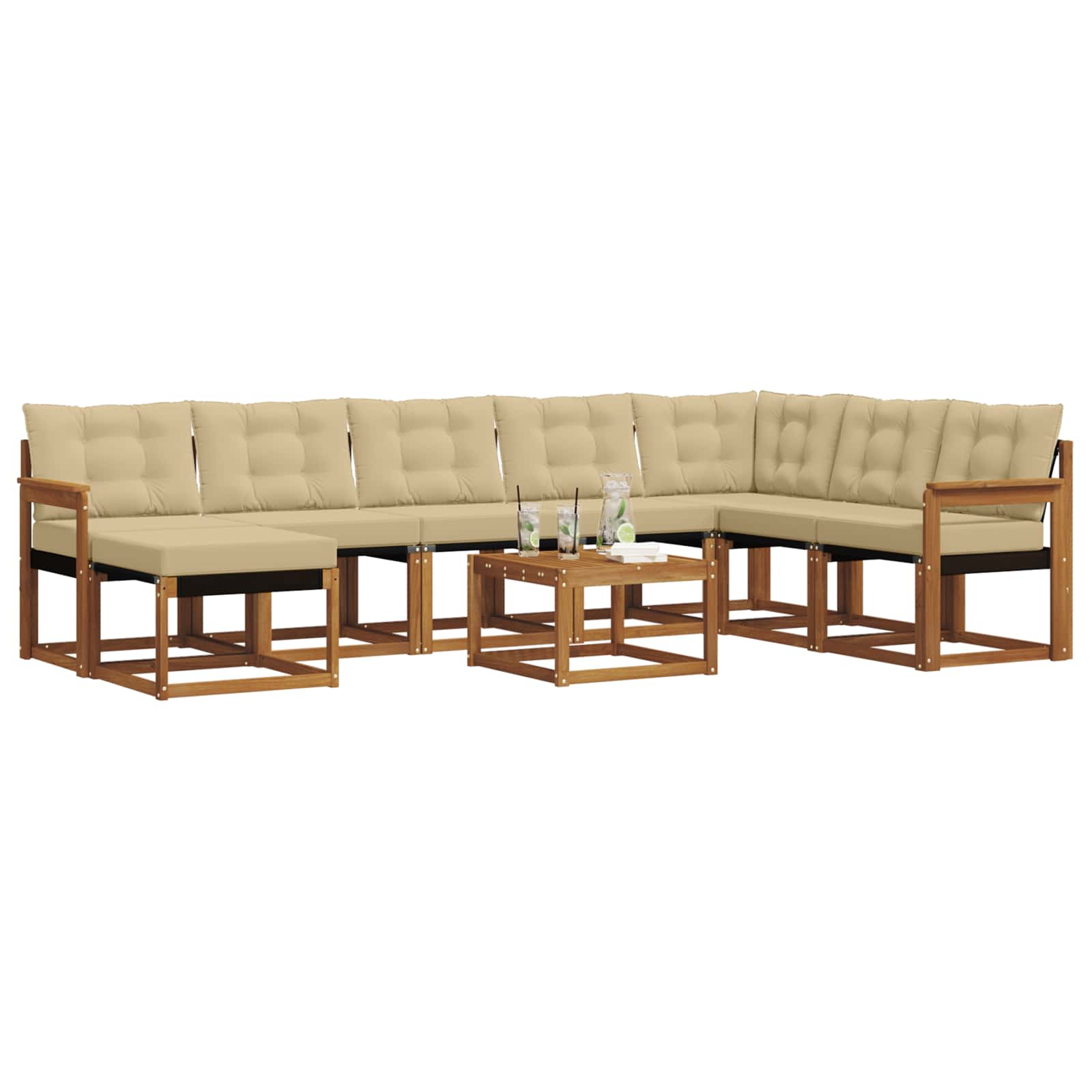 Outdoor-Sofagarnitur mit Kissen 9 pcs Natur und Beige