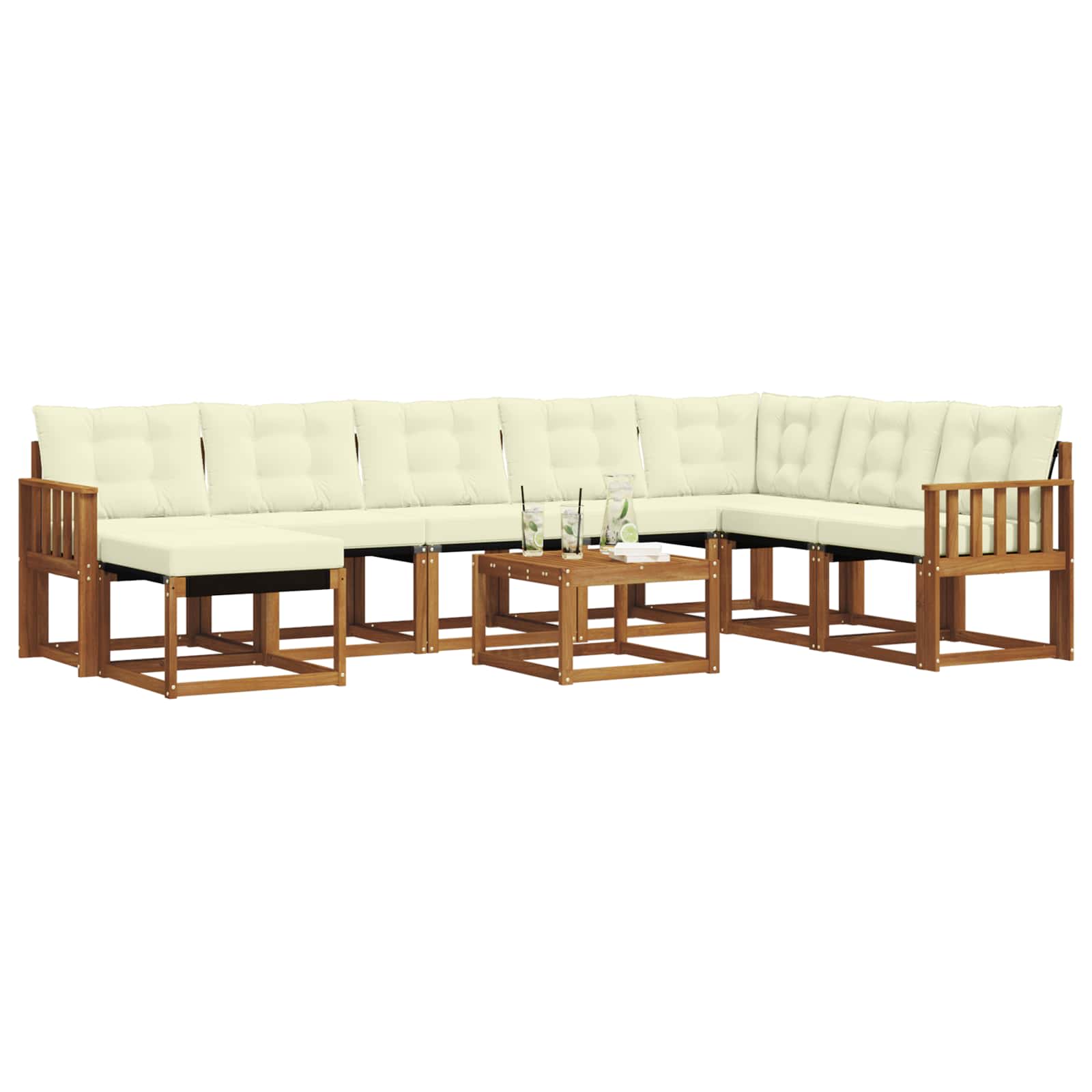 Outdoor-Sofagarnitur mit Kissen 9 pcs Natur und Creme