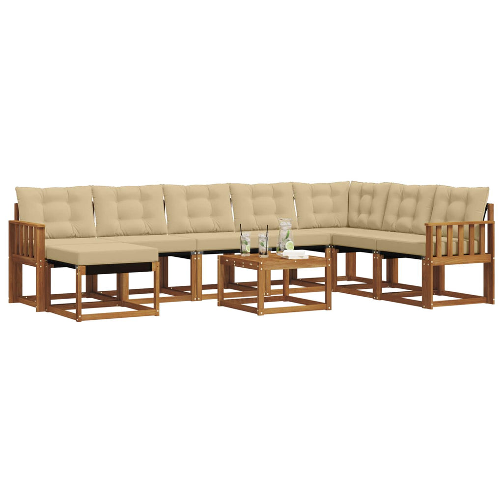Outdoor-Sofagarnitur mit Kissen 9 pcs Natur und Beige