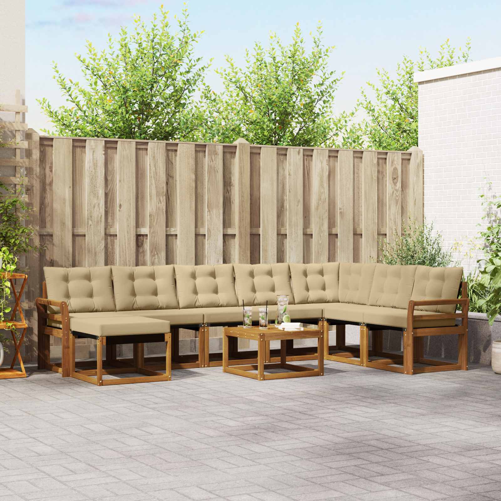 Outdoor-Sofagarnitur mit Kissen 9 pcs Natur und Beige