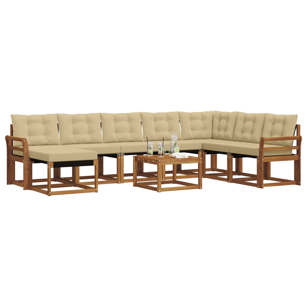 Outdoor-Sofagarnitur mit Kissen 9 pcs Natur und Beige