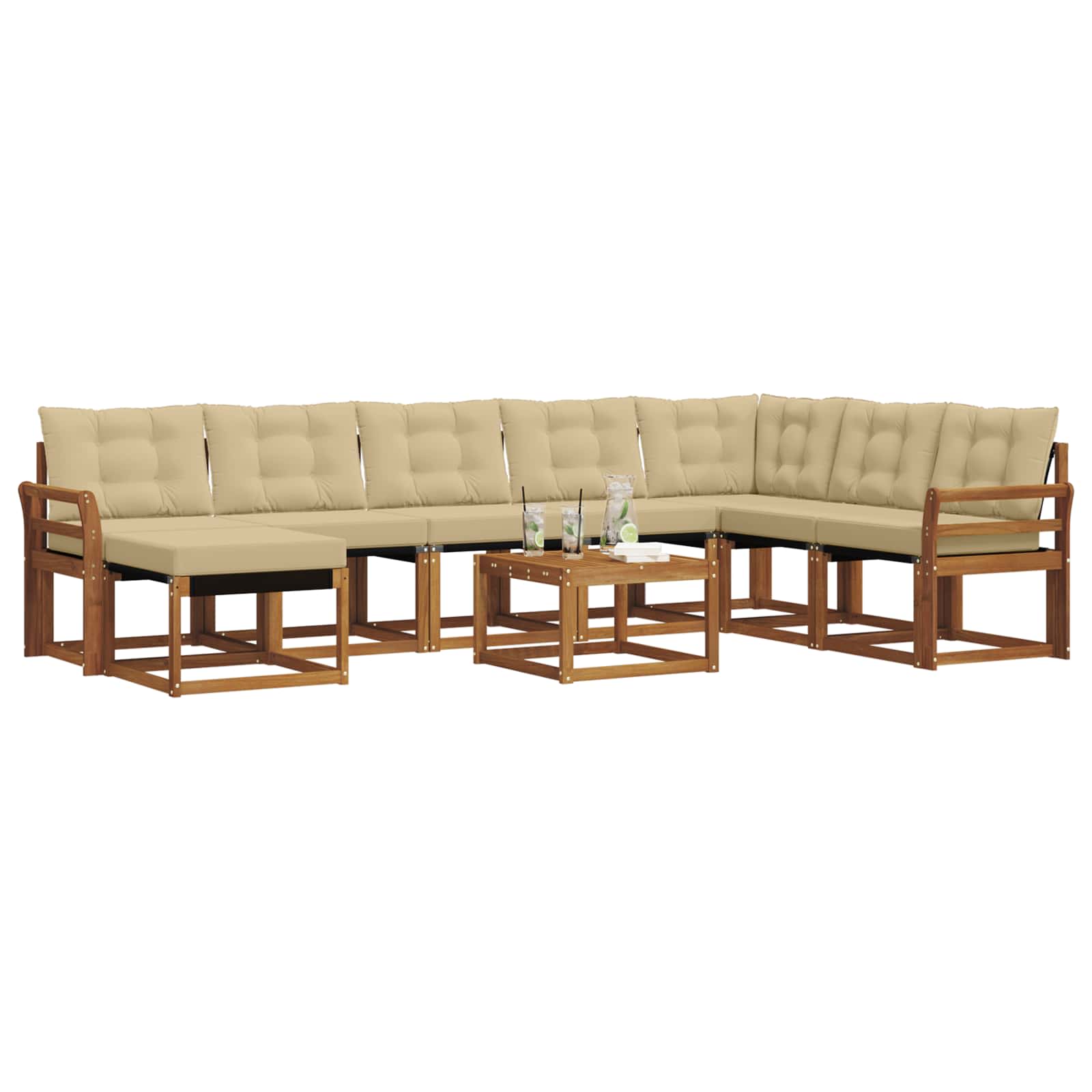 Outdoor-Sofagarnitur mit Kissen 9 pcs Natur und Beige