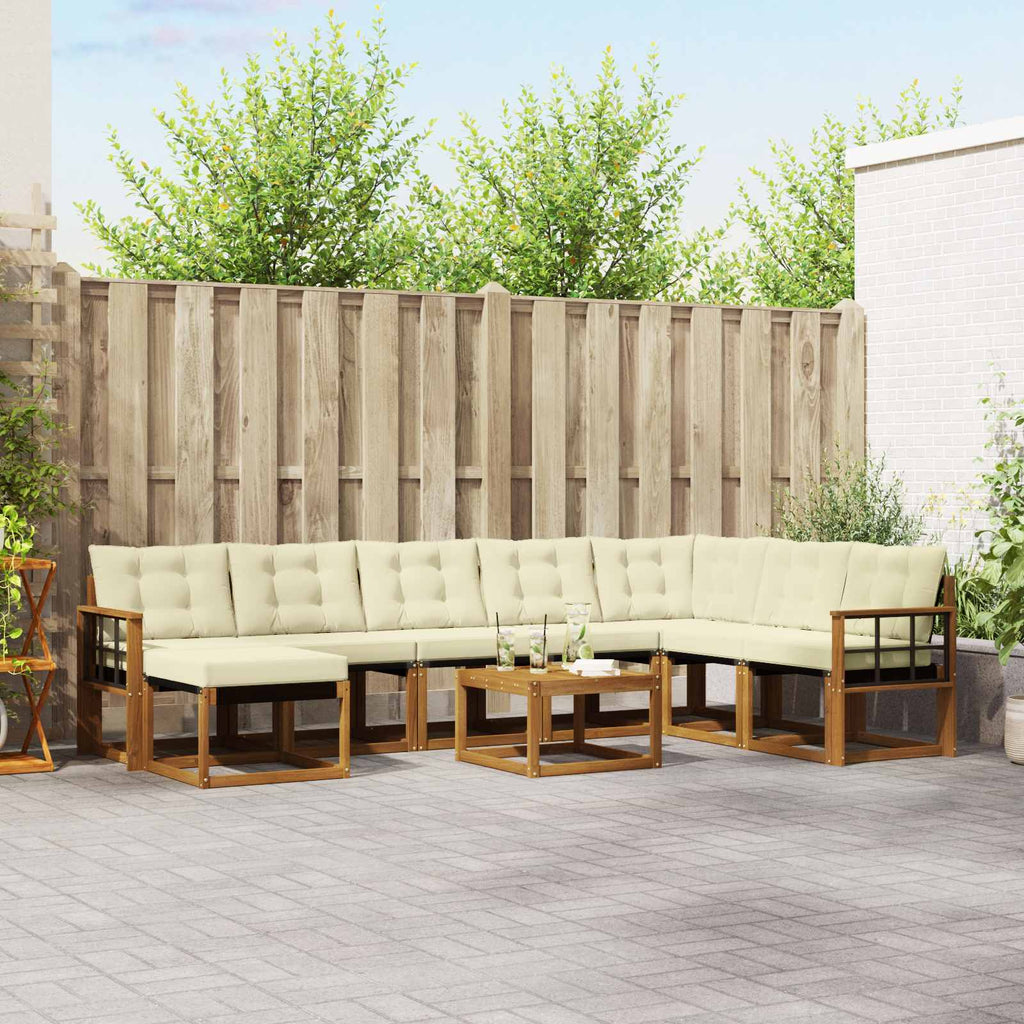 Outdoor-Sofagarnitur mit Kissen 9 pcs Natur und Creme