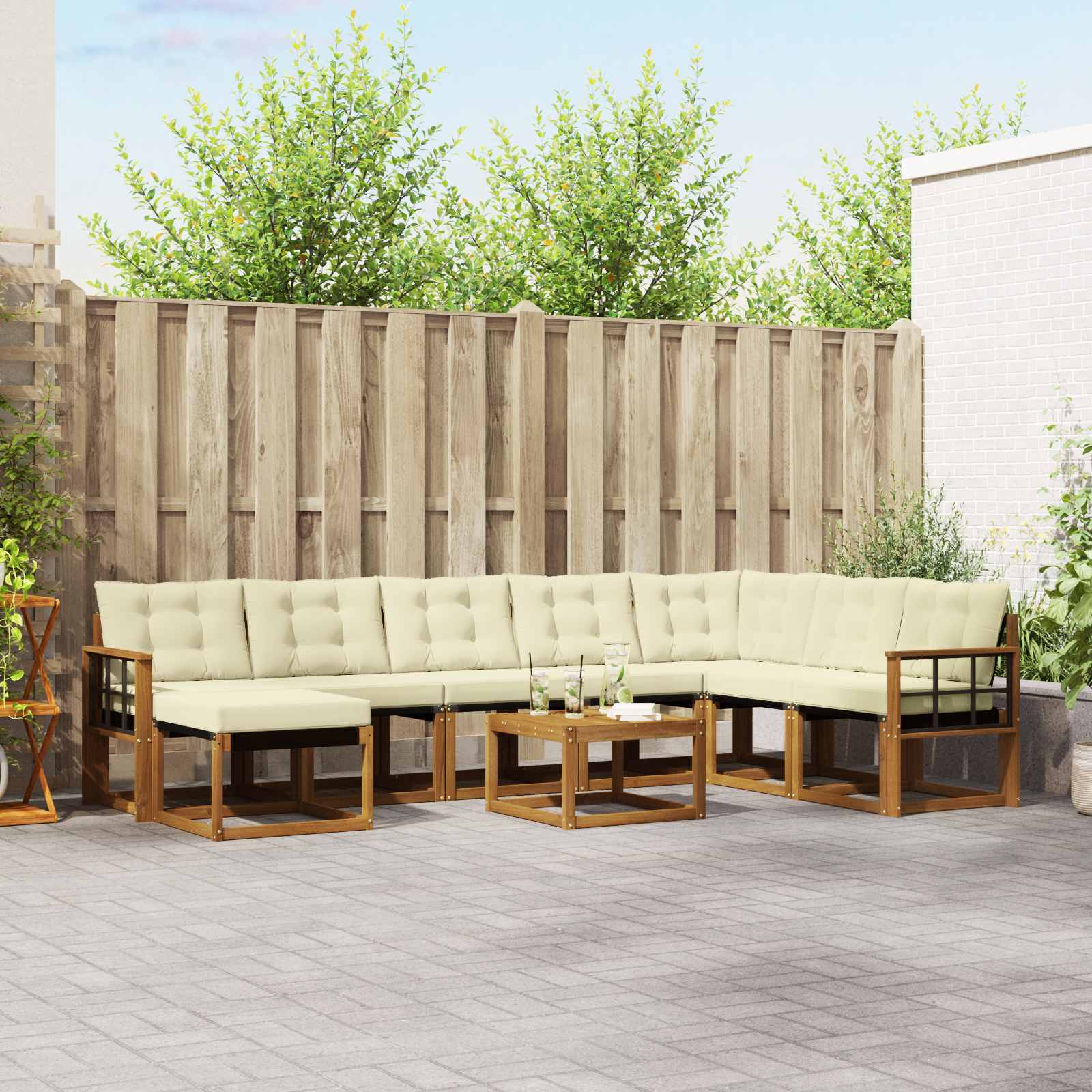 Outdoor-Sofagarnitur mit Kissen 9 pcs Natur und Creme