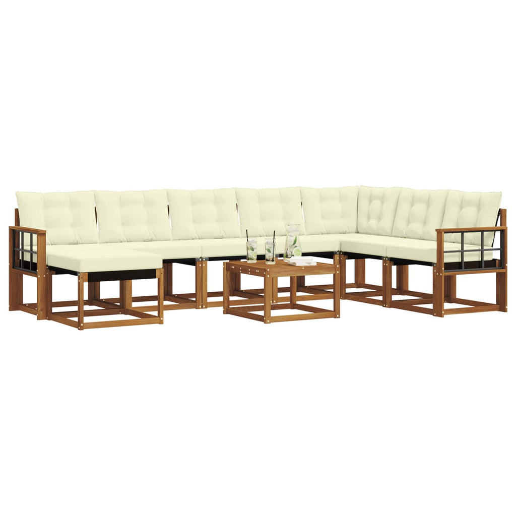 Outdoor-Sofagarnitur mit Kissen 9 pcs Natur und Creme