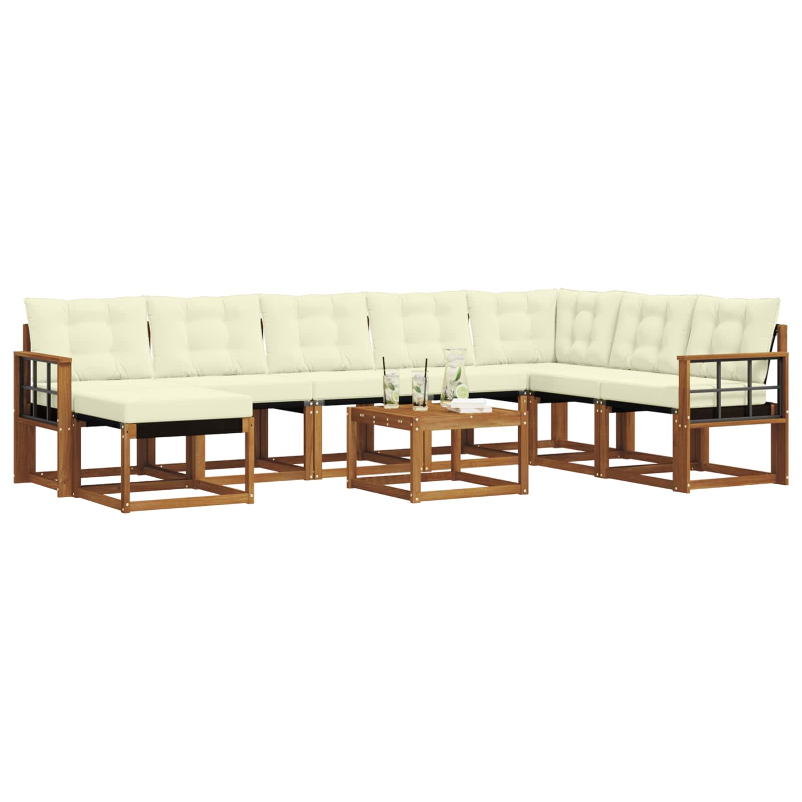 Outdoor-Sofagarnitur mit Kissen 9 pcs Natur und Creme