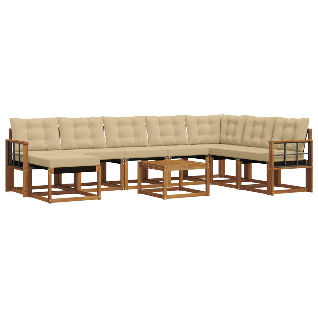Outdoor-Sofagarnitur mit Kissen 9 pcs Natur und Beige