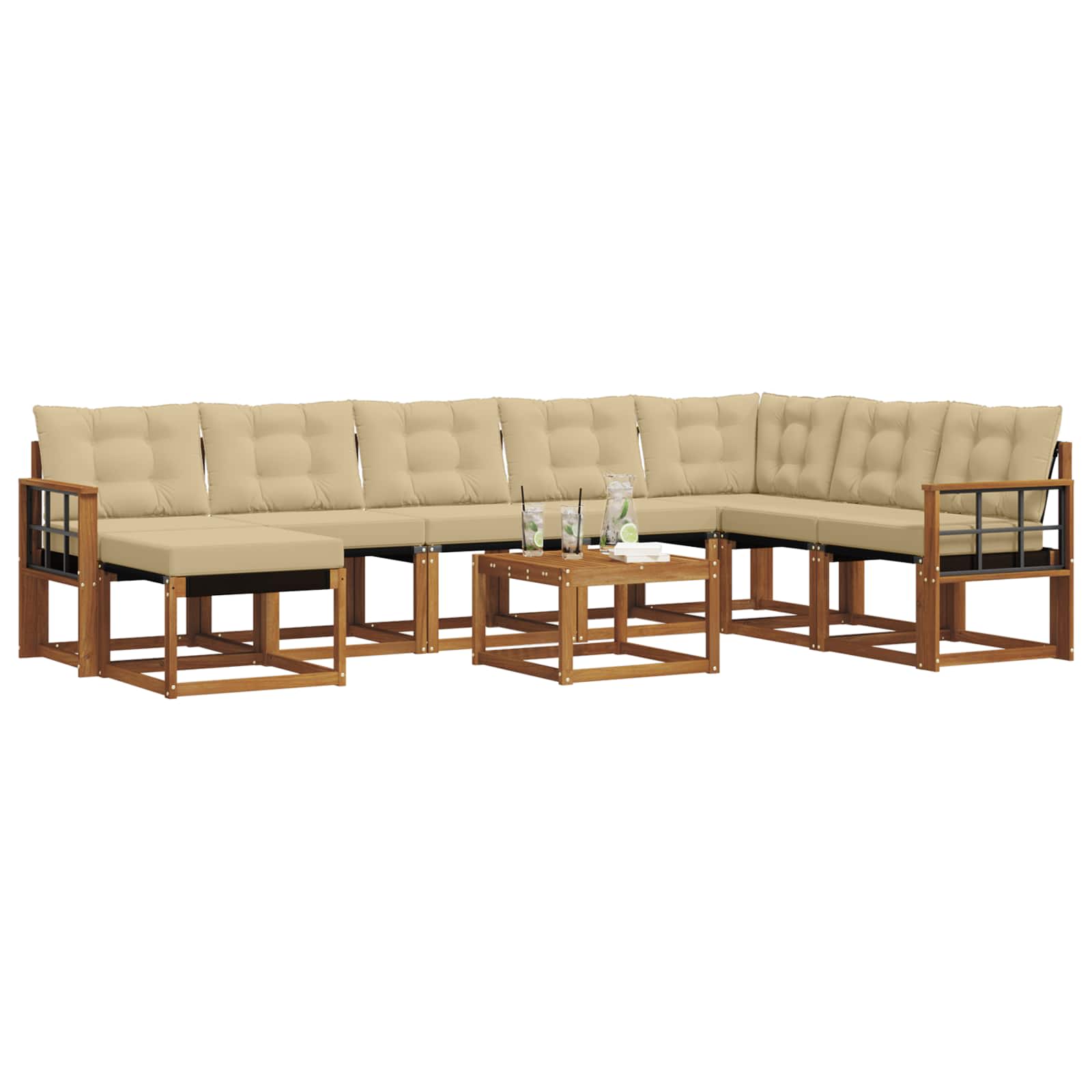 Outdoor-Sofagarnitur mit Kissen 9 pcs Natur und Beige