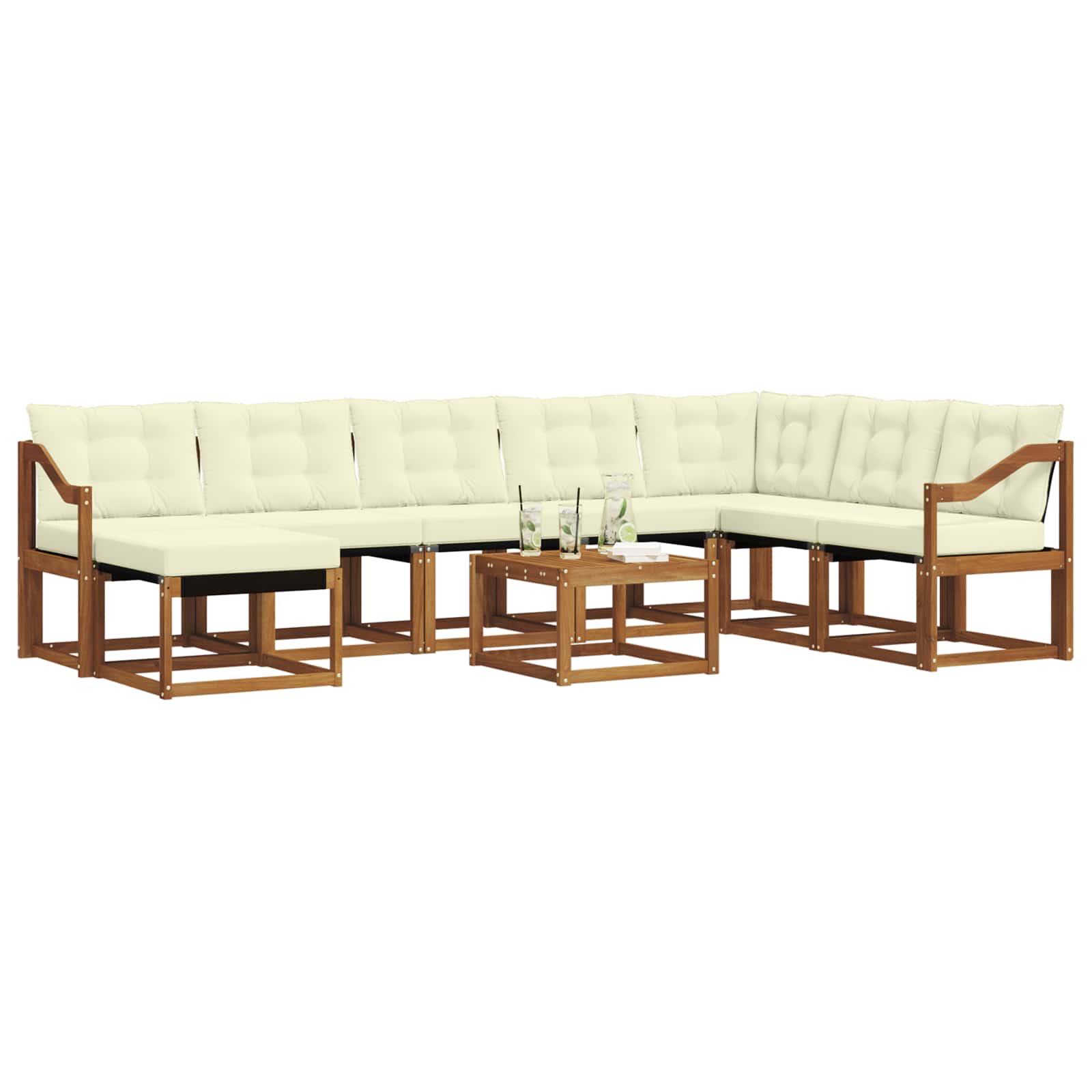 Outdoor-Sofagarnitur mit Kissen 9 pcs Natur und Creme