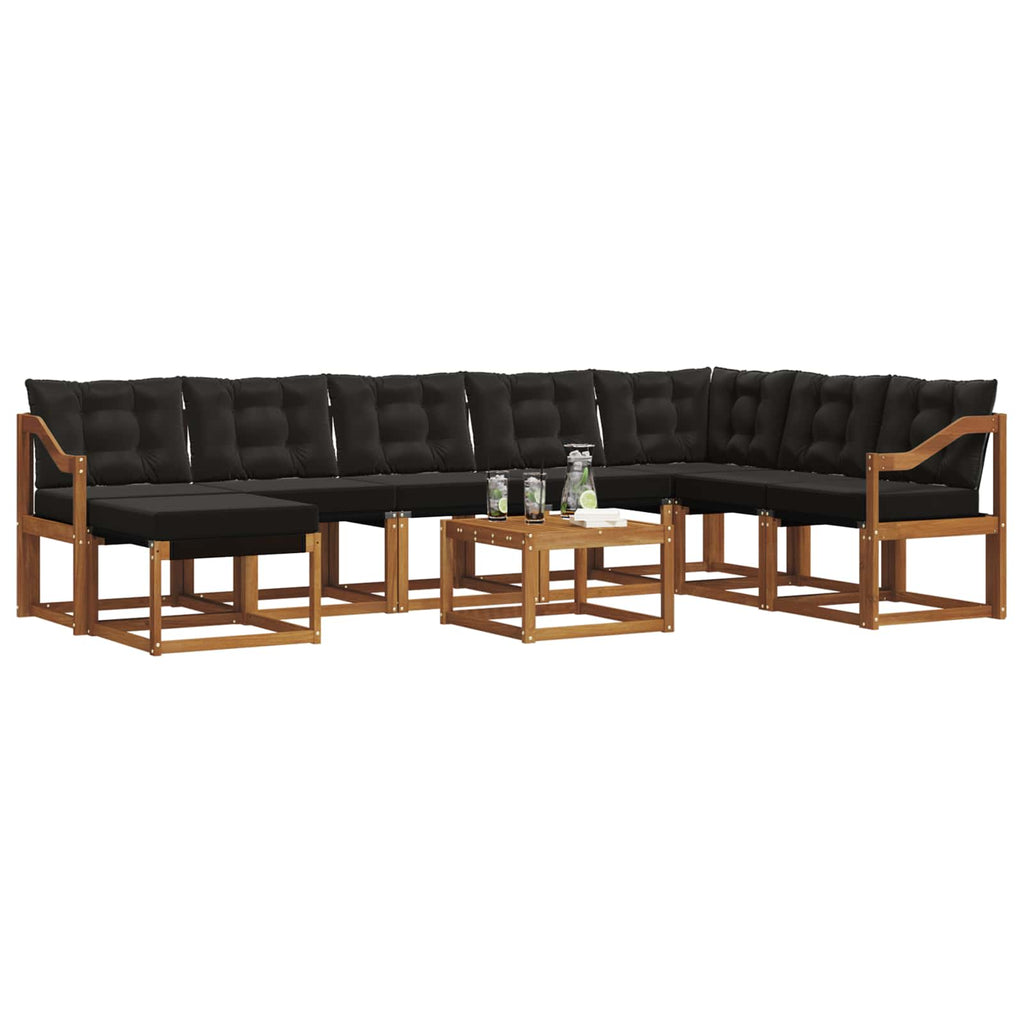 Outdoor-Sofagarnitur mit Kissen 9 pcs Natürlich und Schwarz