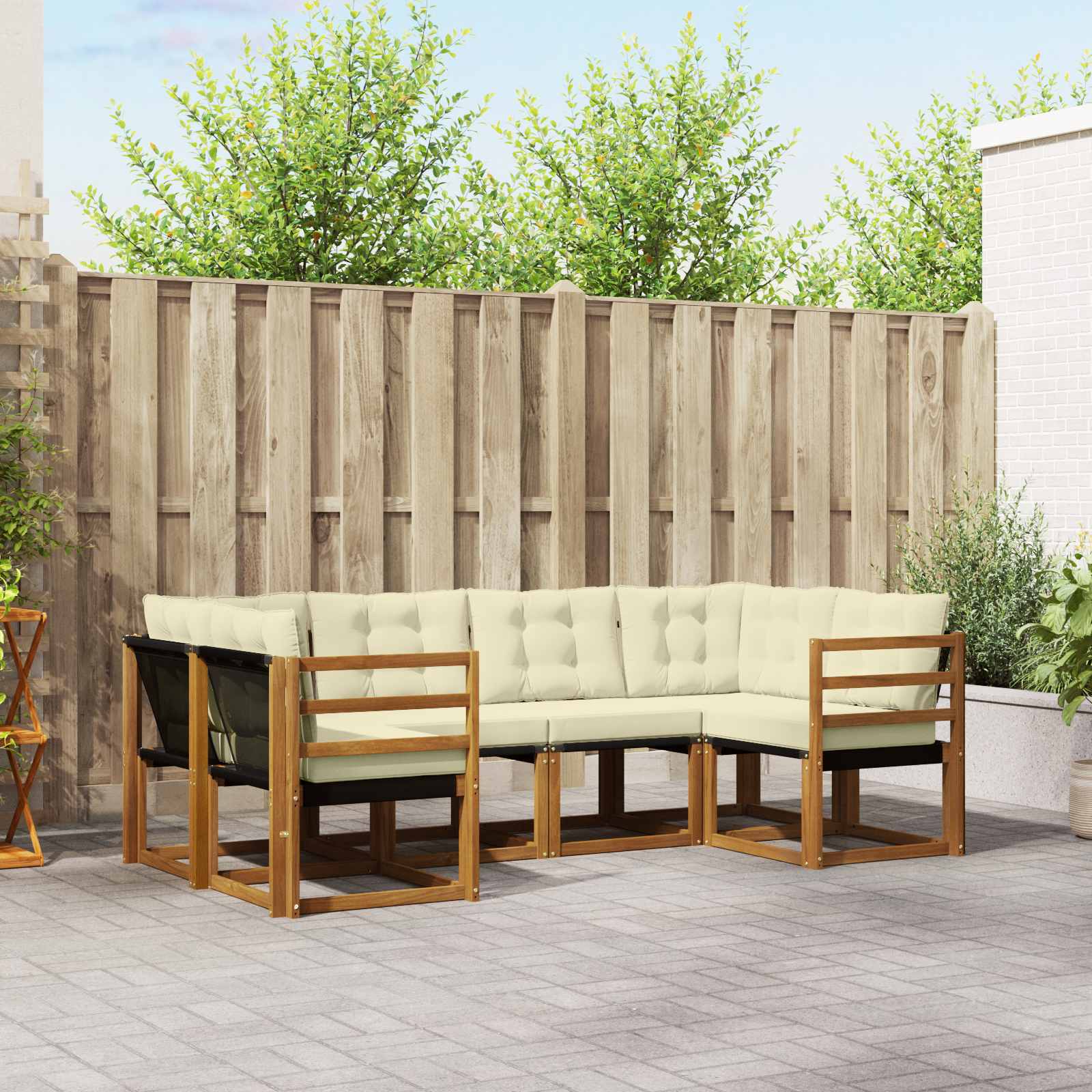 Outdoor-Sofagarnitur mit Kissen 6 pcs Natur und Creme