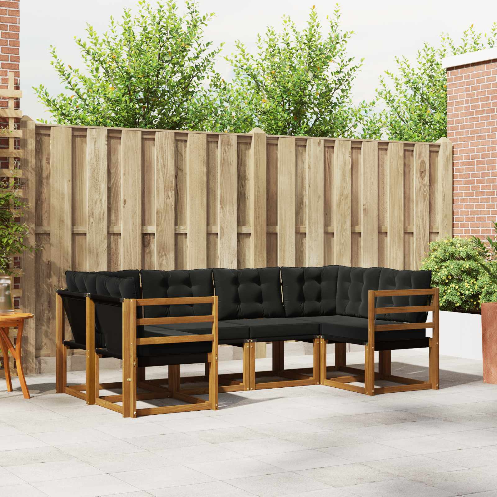Outdoor-Sofagarnitur mit Kissen 6 pcs Natürlich und Schwarz