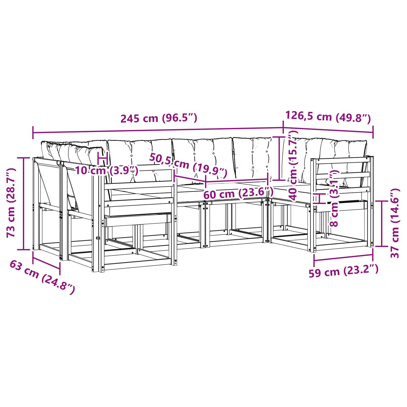 Outdoor-Sofagarnitur mit Kissen 6 pcs Natürlich und Schwarz