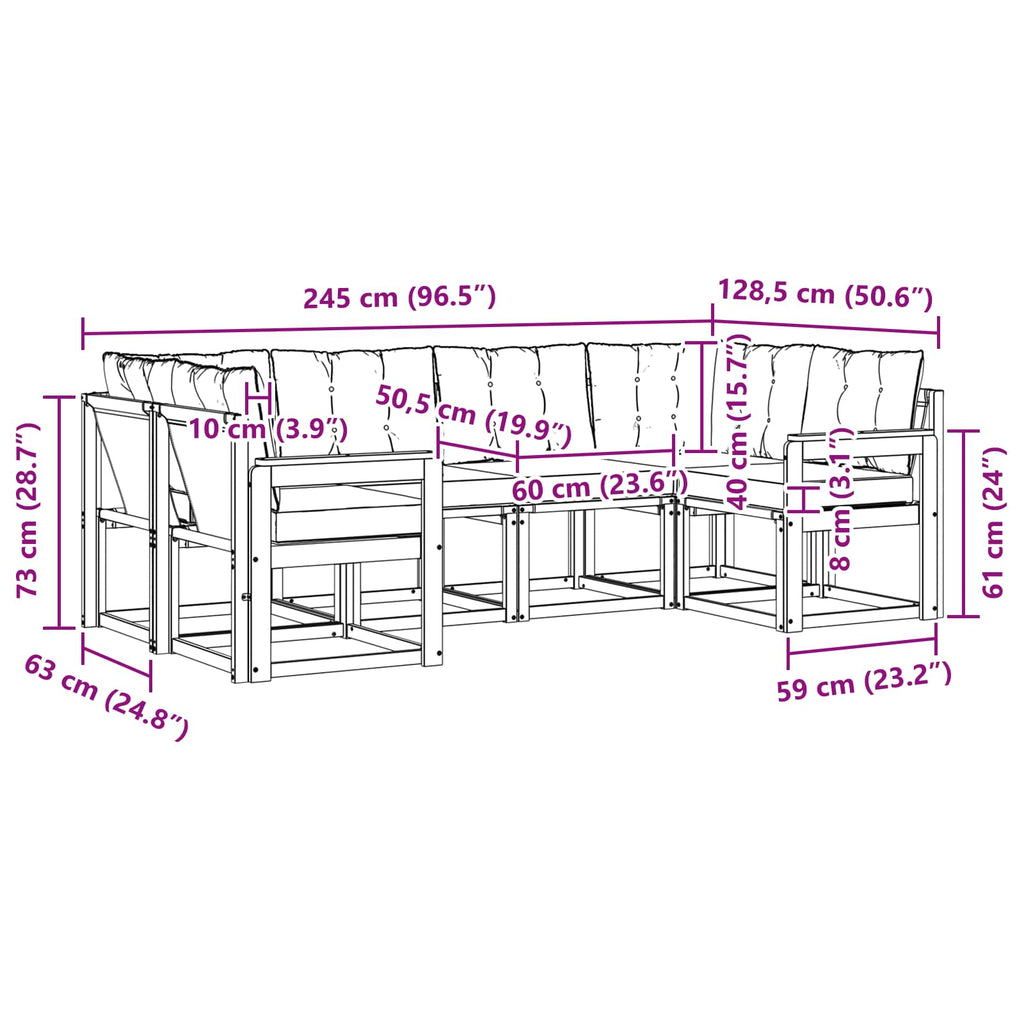 Outdoor-Sofagarnitur mit Kissen 6 pcs Natürlich und Schwarz