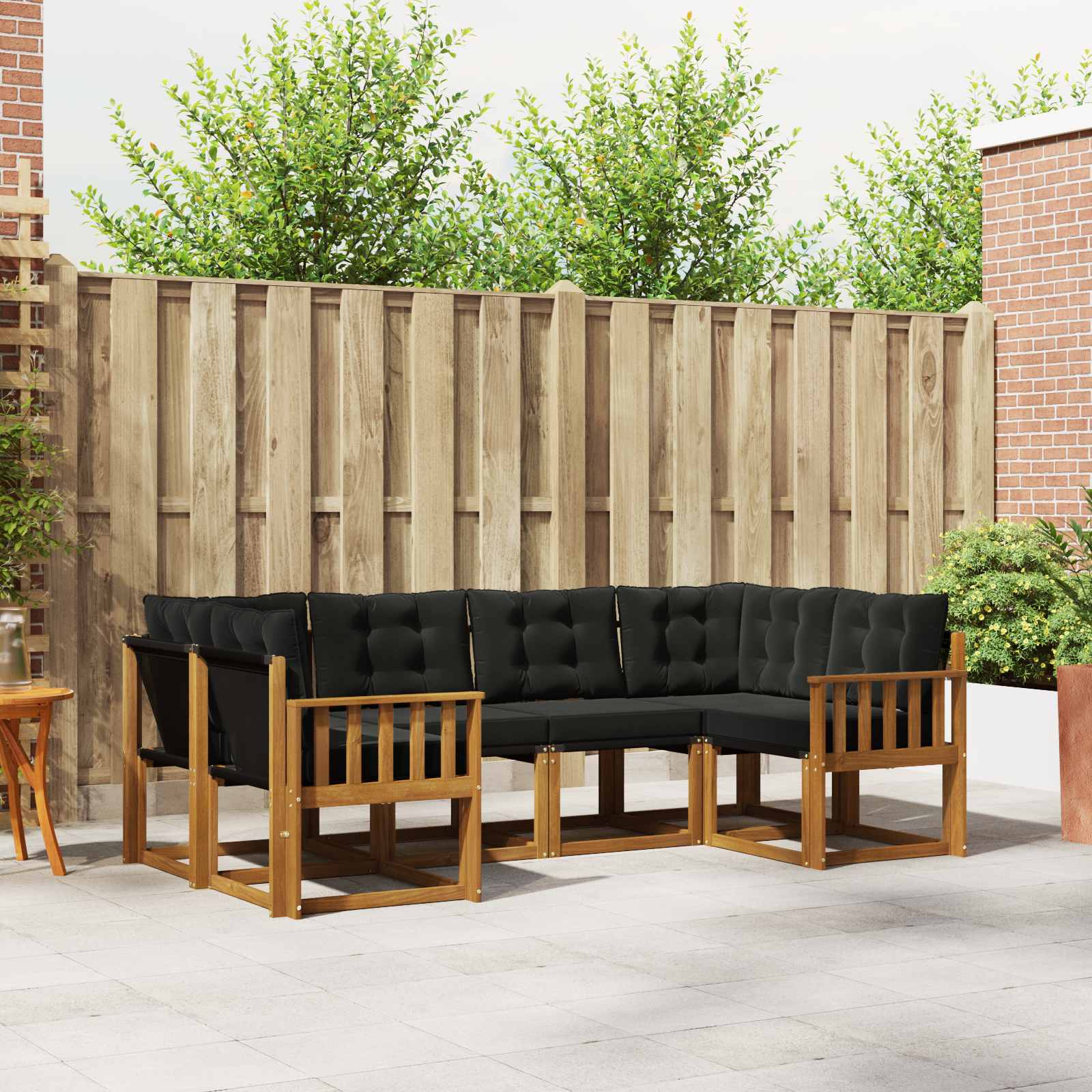 Outdoor-Sofagarnitur mit Kissen 6 pcs Natürlich und Schwarz