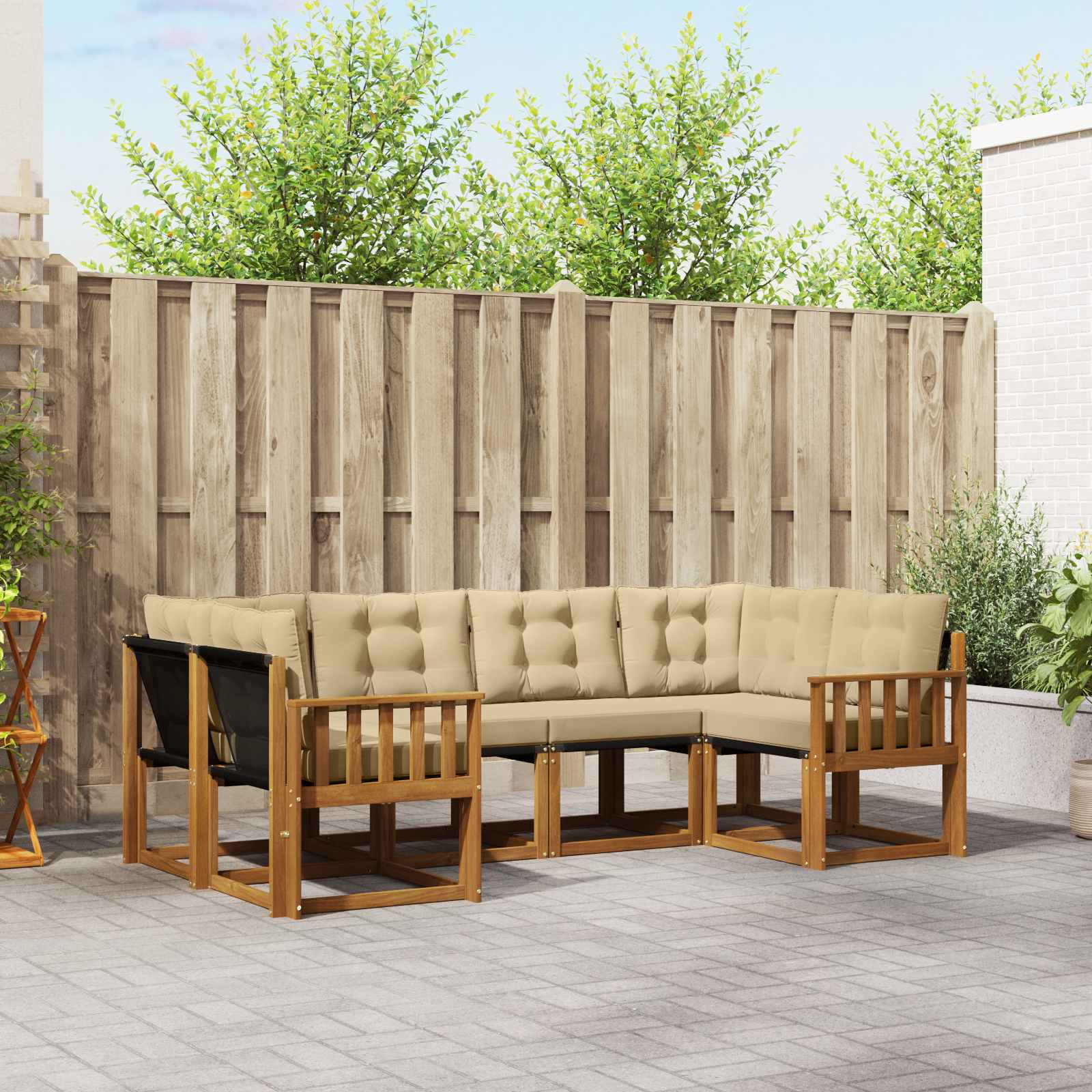 Outdoor-Sofagarnitur mit Kissen 6 pcs Natur und Beige