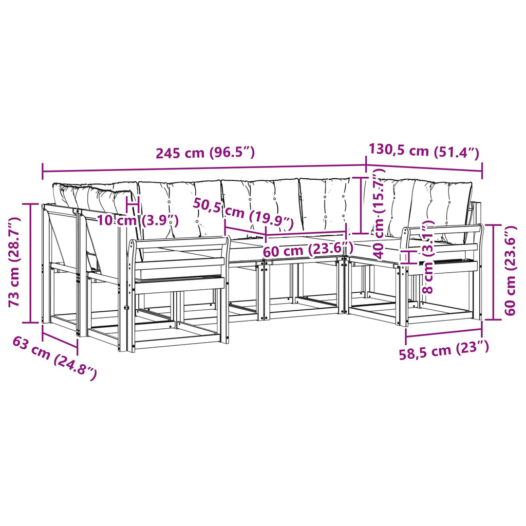 Outdoor-Sofagarnitur mit Kissen 6 pcs Natürlich und Hellgrau